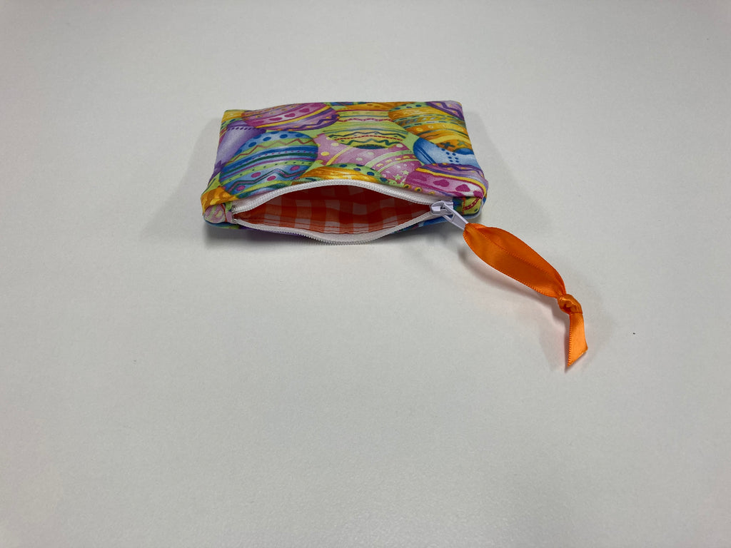 Zip Clutch / Purse / Bag / Pouch - Easter Eggs - Orange Gingham
