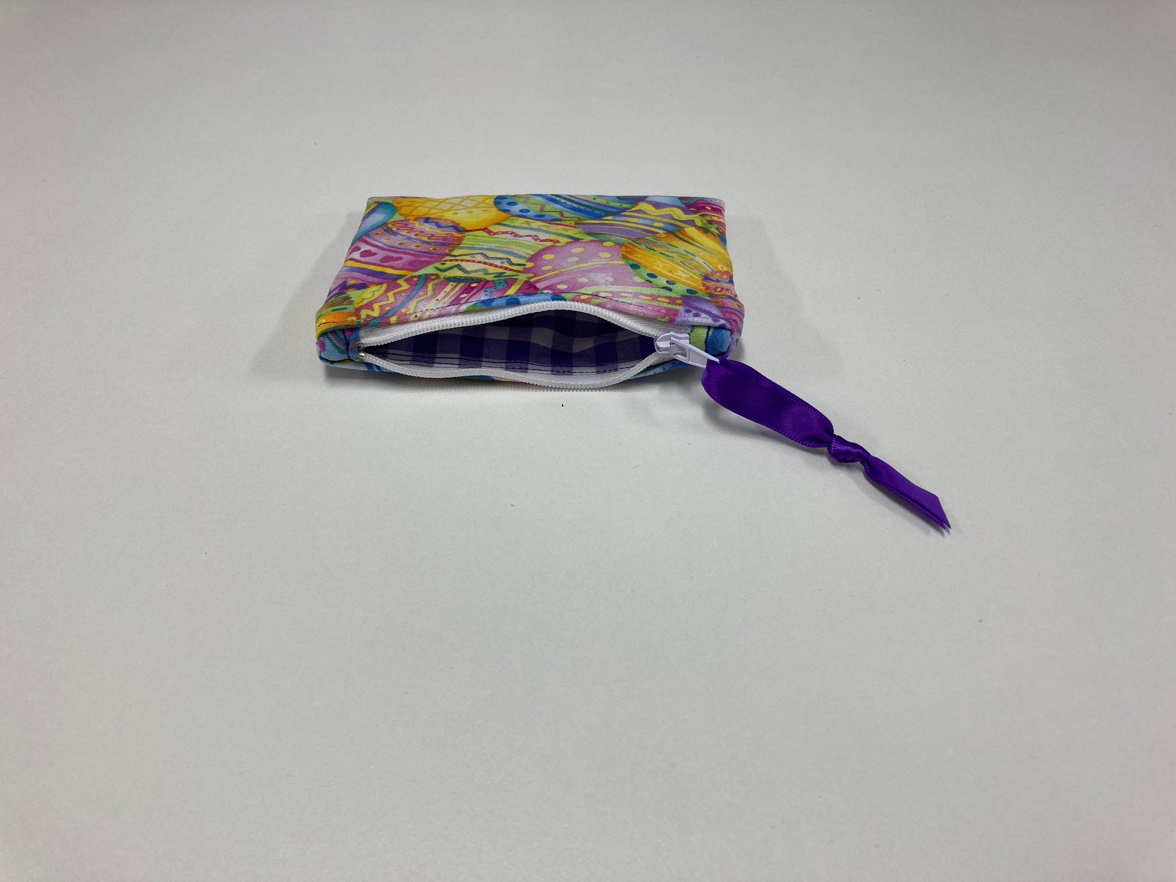 Zip Clutch / Purse / Bag / Pouch - Easter Eggs - Purple Gingham