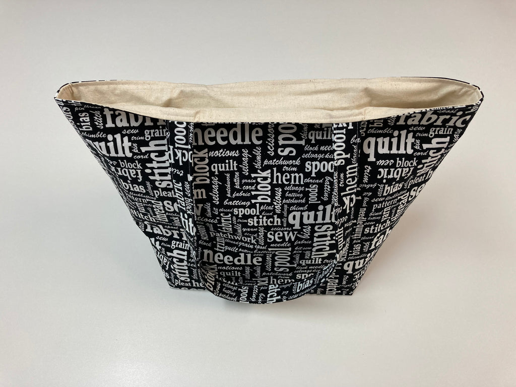 Large Tote Bag – Sewing Words on Black