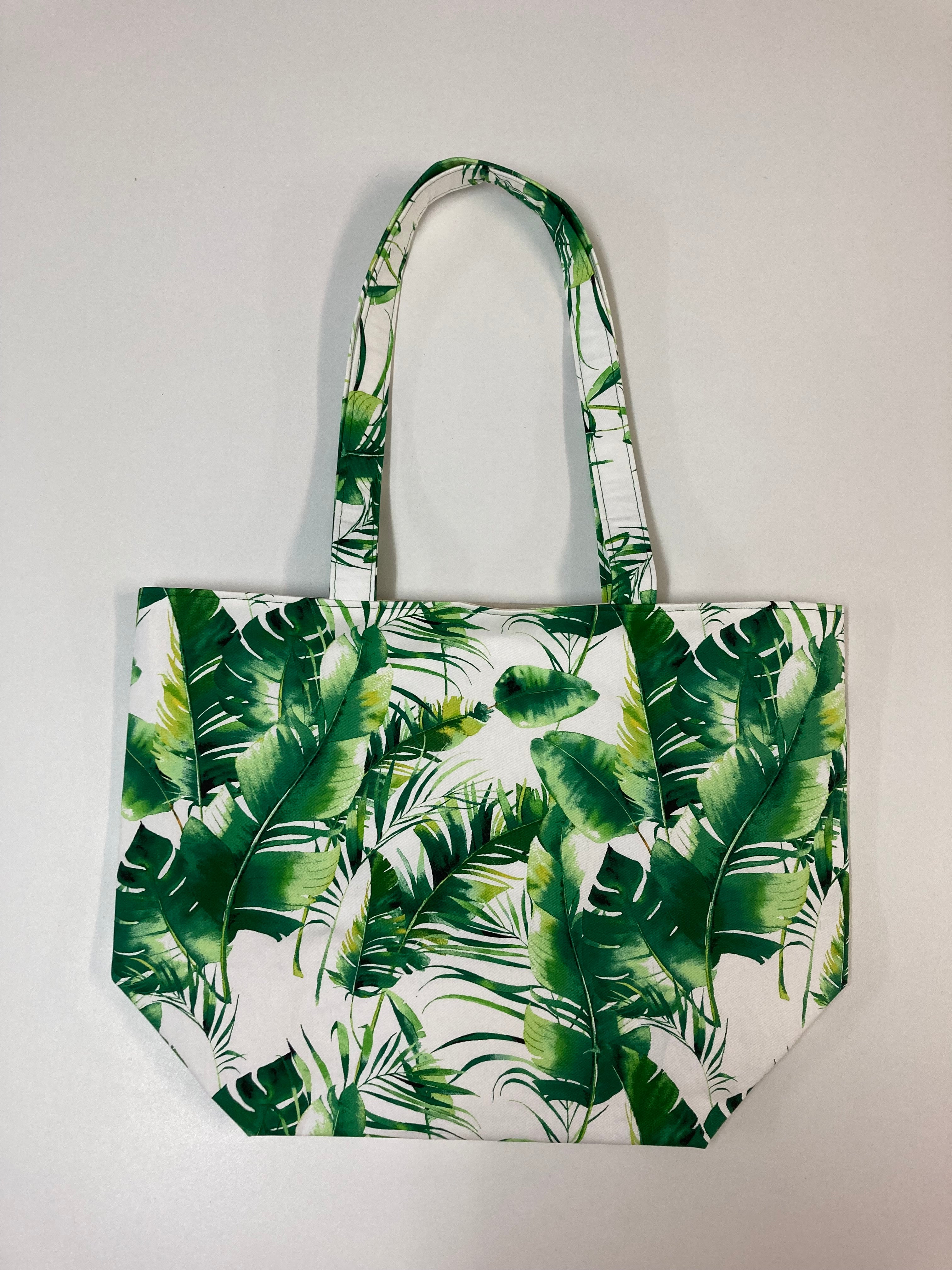 Large Tote Bag – Tropical Leaves on White