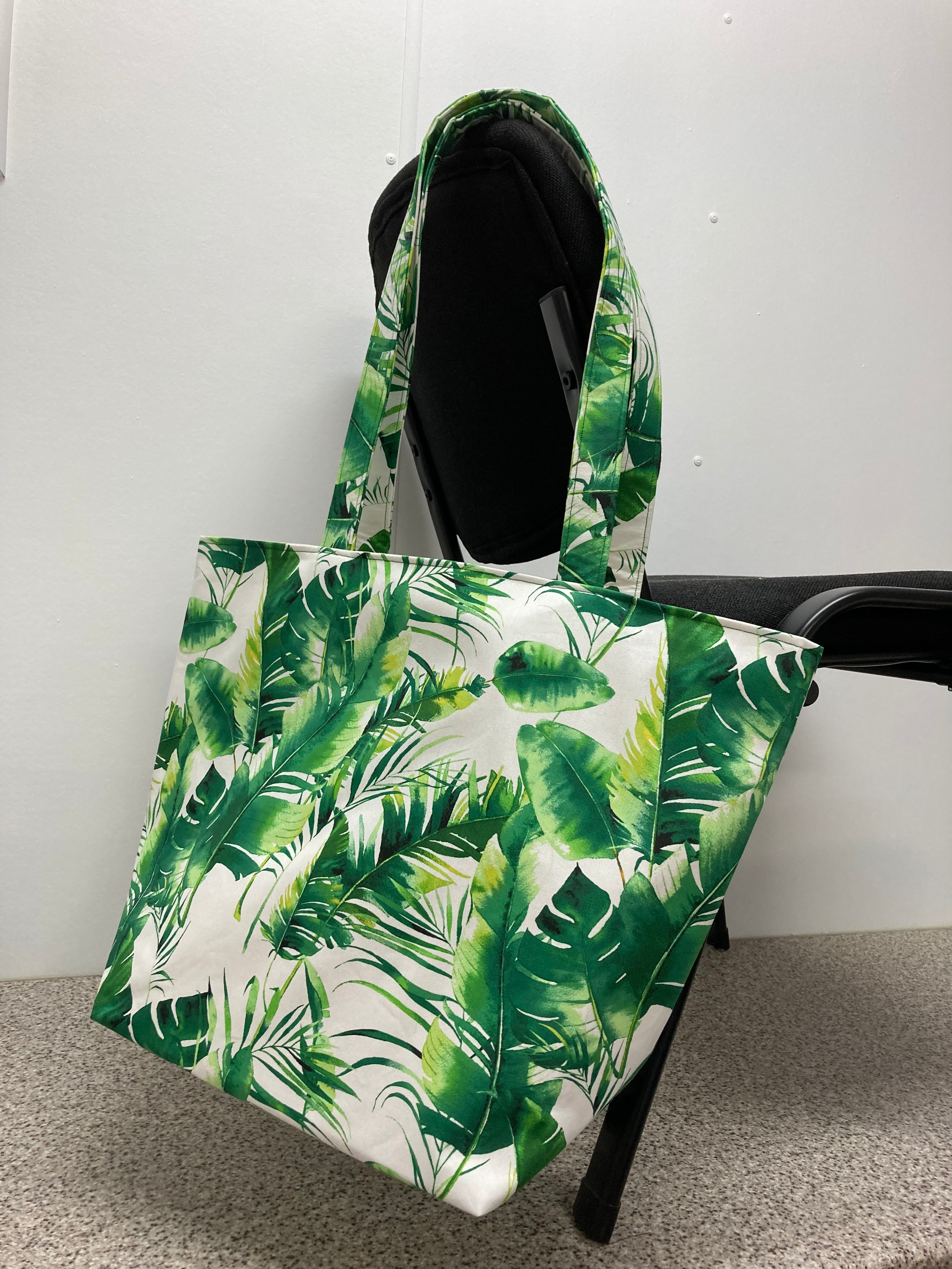 Large Tote Bag – Tropical Leaves on White