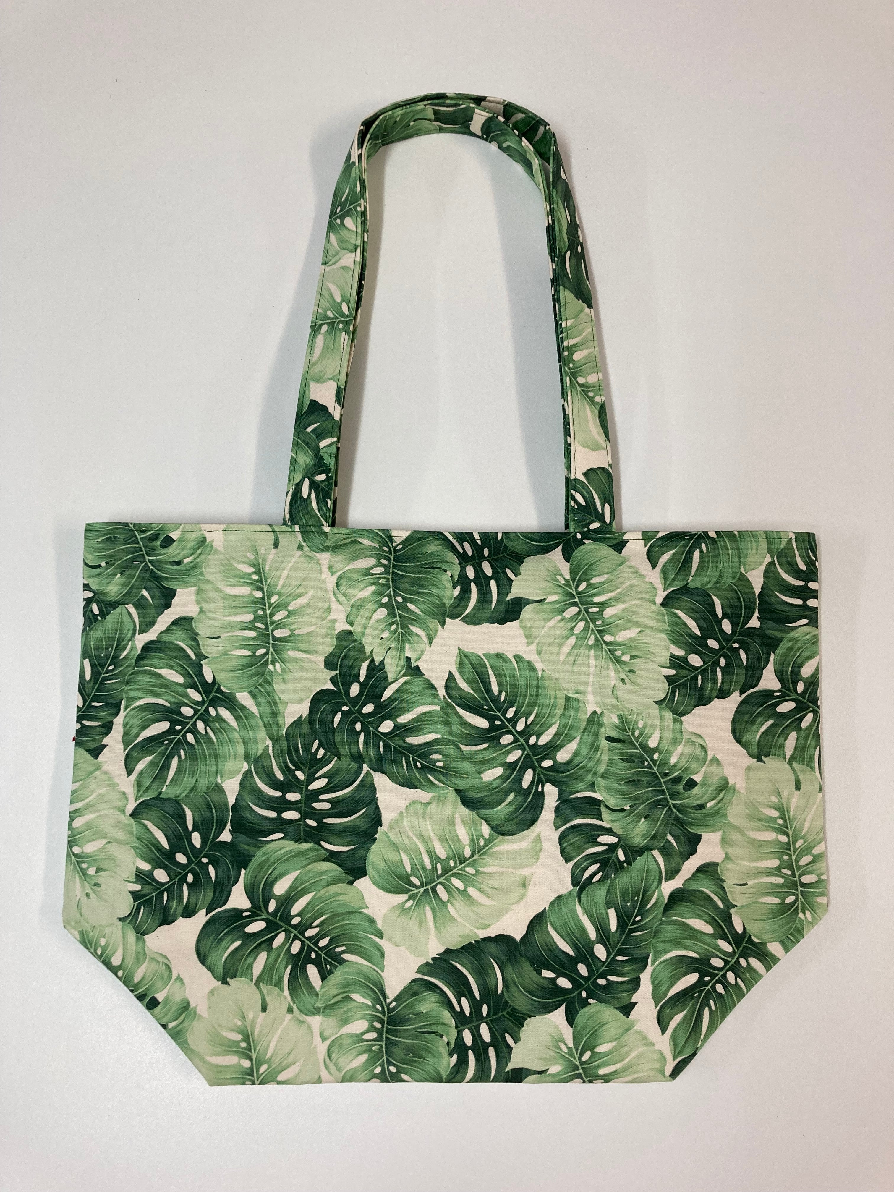 Large Tote Bag – Leaves on Cream