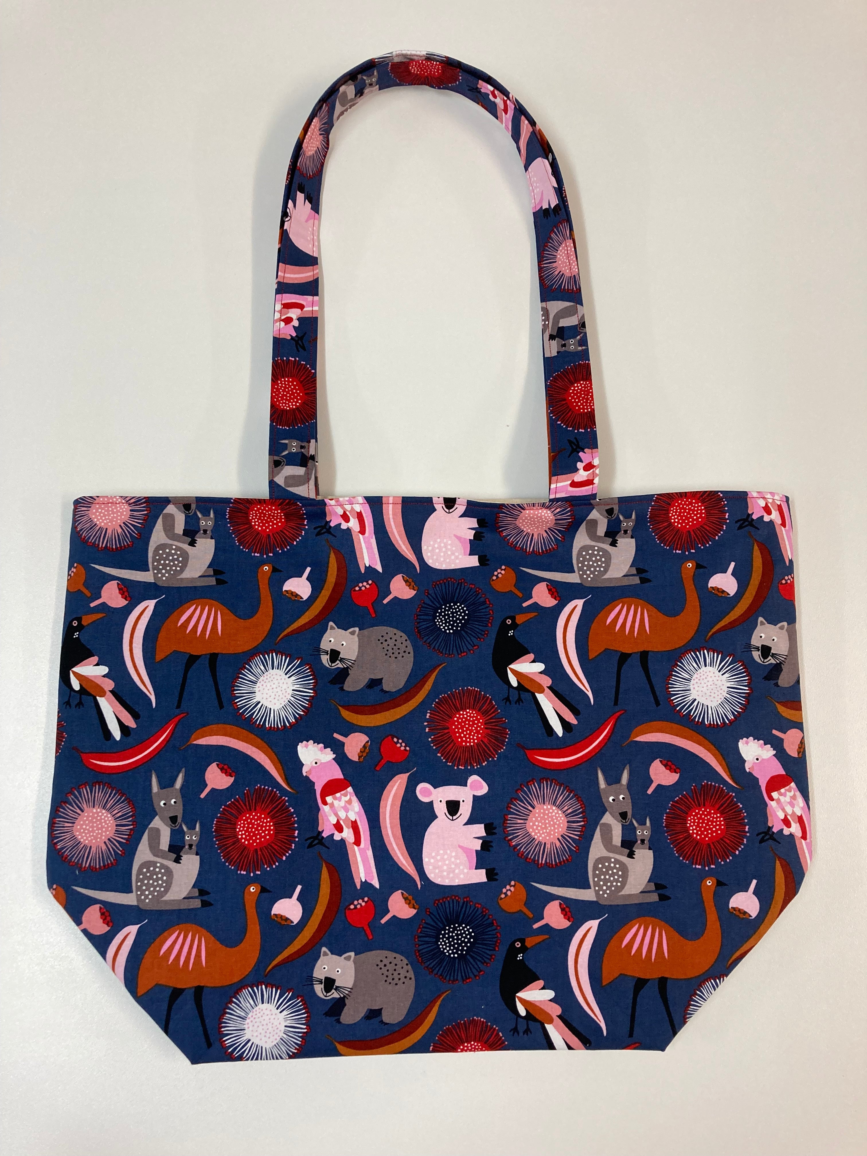 Large Tote Bag – Australian Animals on Navy
