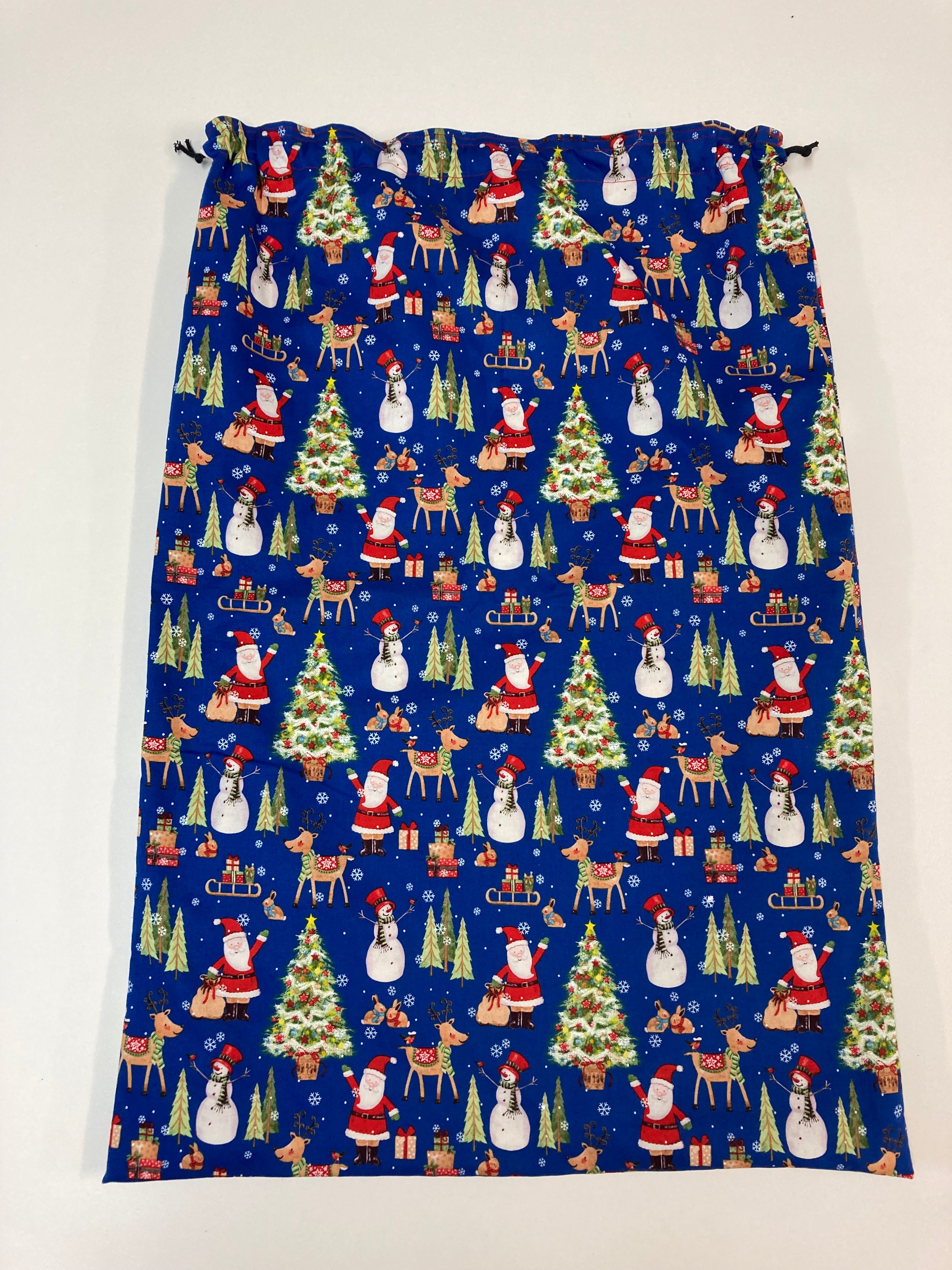 Santa Sack - Large - Christmas Print on Blue