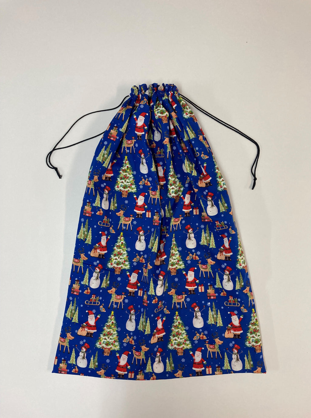 Santa Sack - Large - Christmas Print on Blue