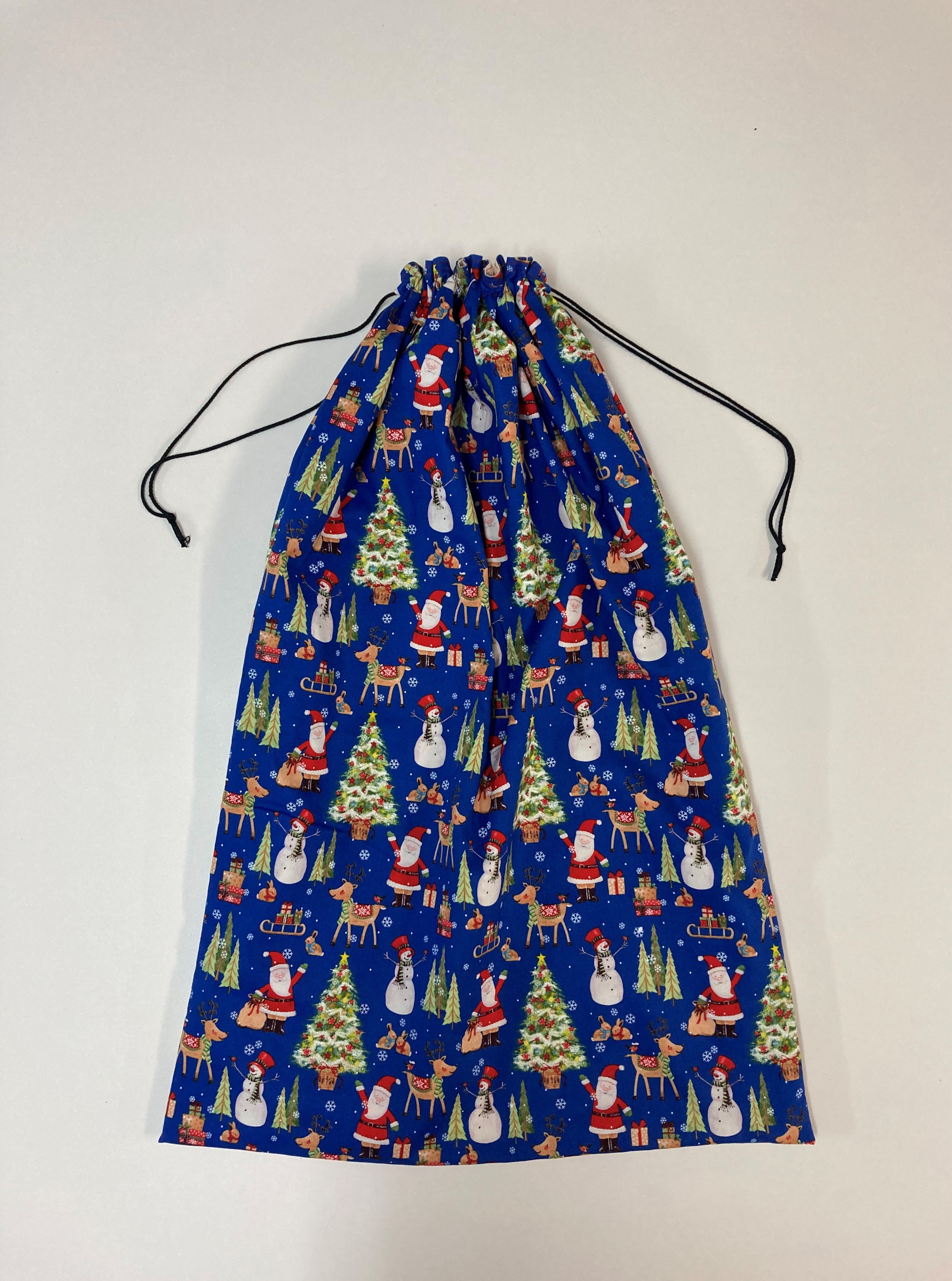 Santa Sack - Large - Christmas Print on Blue