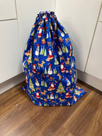 Santa Sack - Large - Christmas Print on Blue