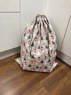 Santa Sack - Large - Snowmen and Xmas Trees on Grey