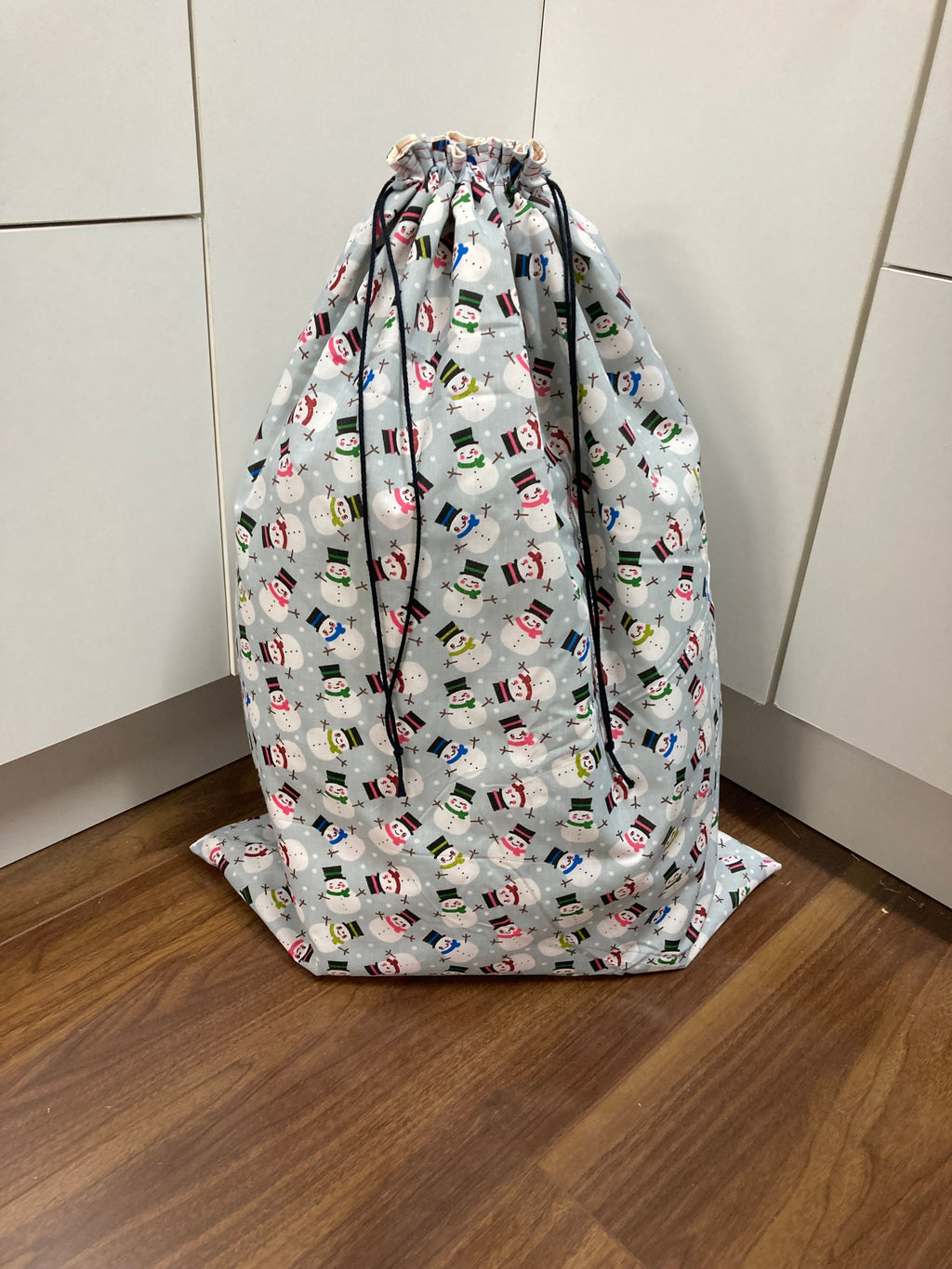 Santa Sack - Large - Snowmen on Grey