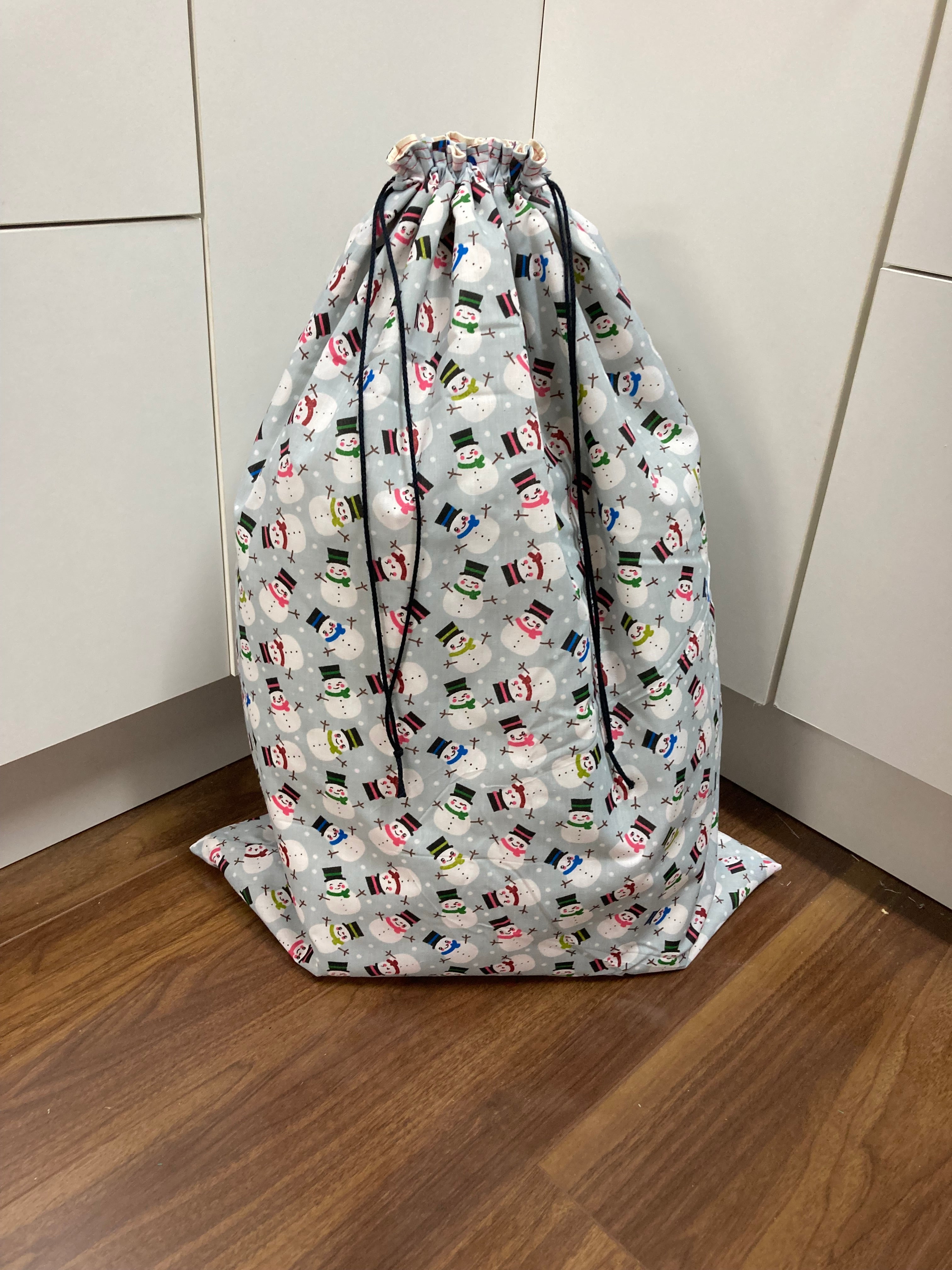 Santa Sack - Large - Snowmen on Grey
