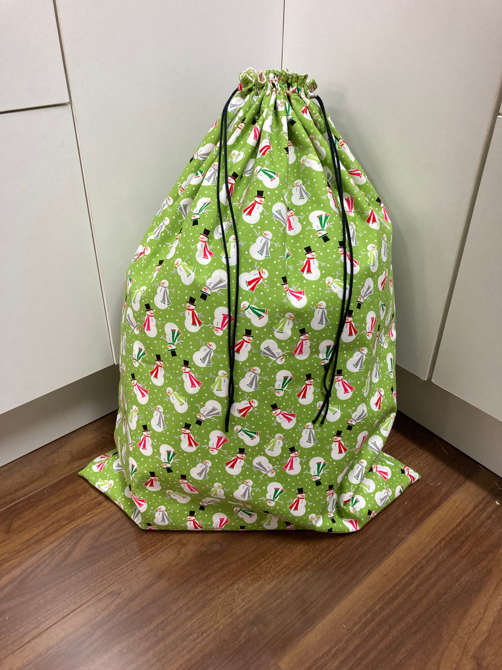 Santa Sack - Large - Snowmen on Lime