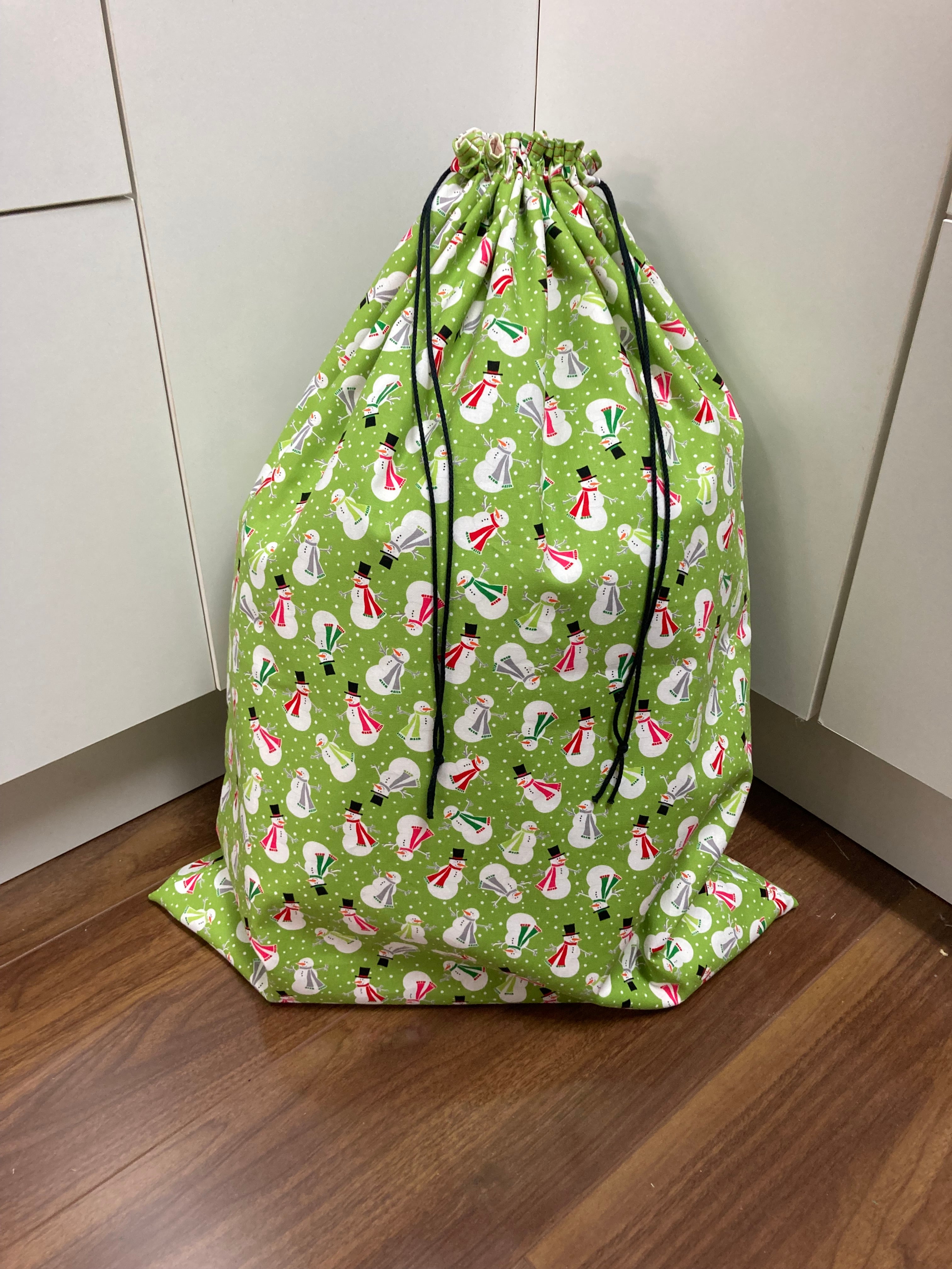 Santa Sack - Large - Snowmen on Lime