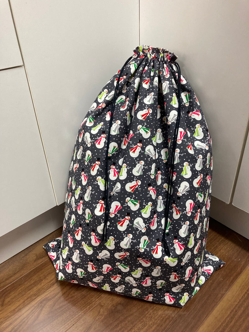 Santa Sack - Large - Snowmen on Dark Grey