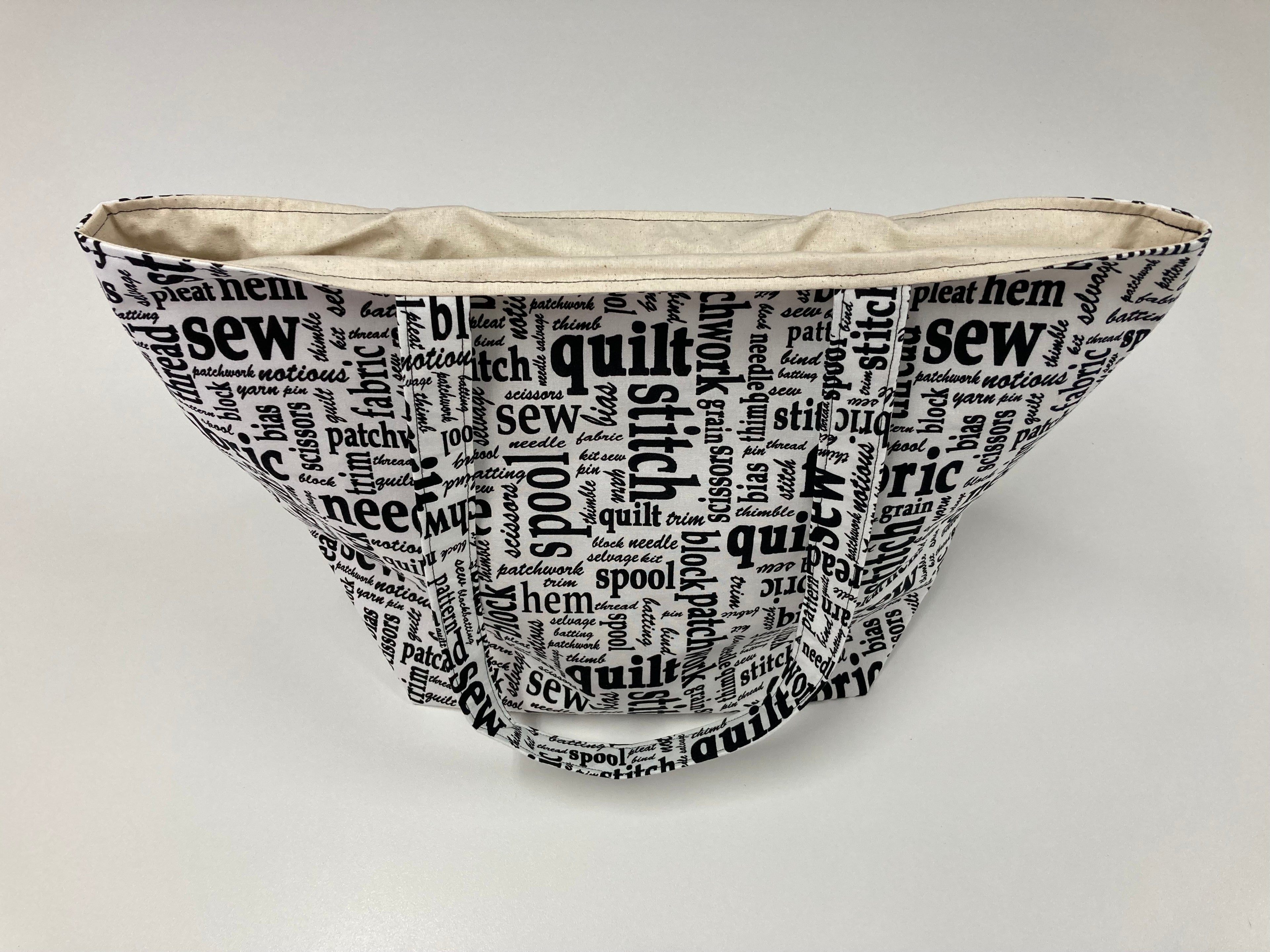 Large Tote Bag – Sewing Words on White