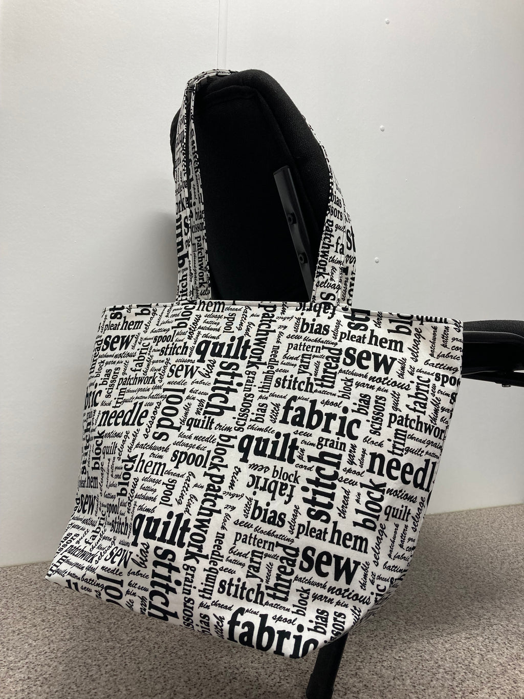 Large Tote Bag – Sewing Words on White