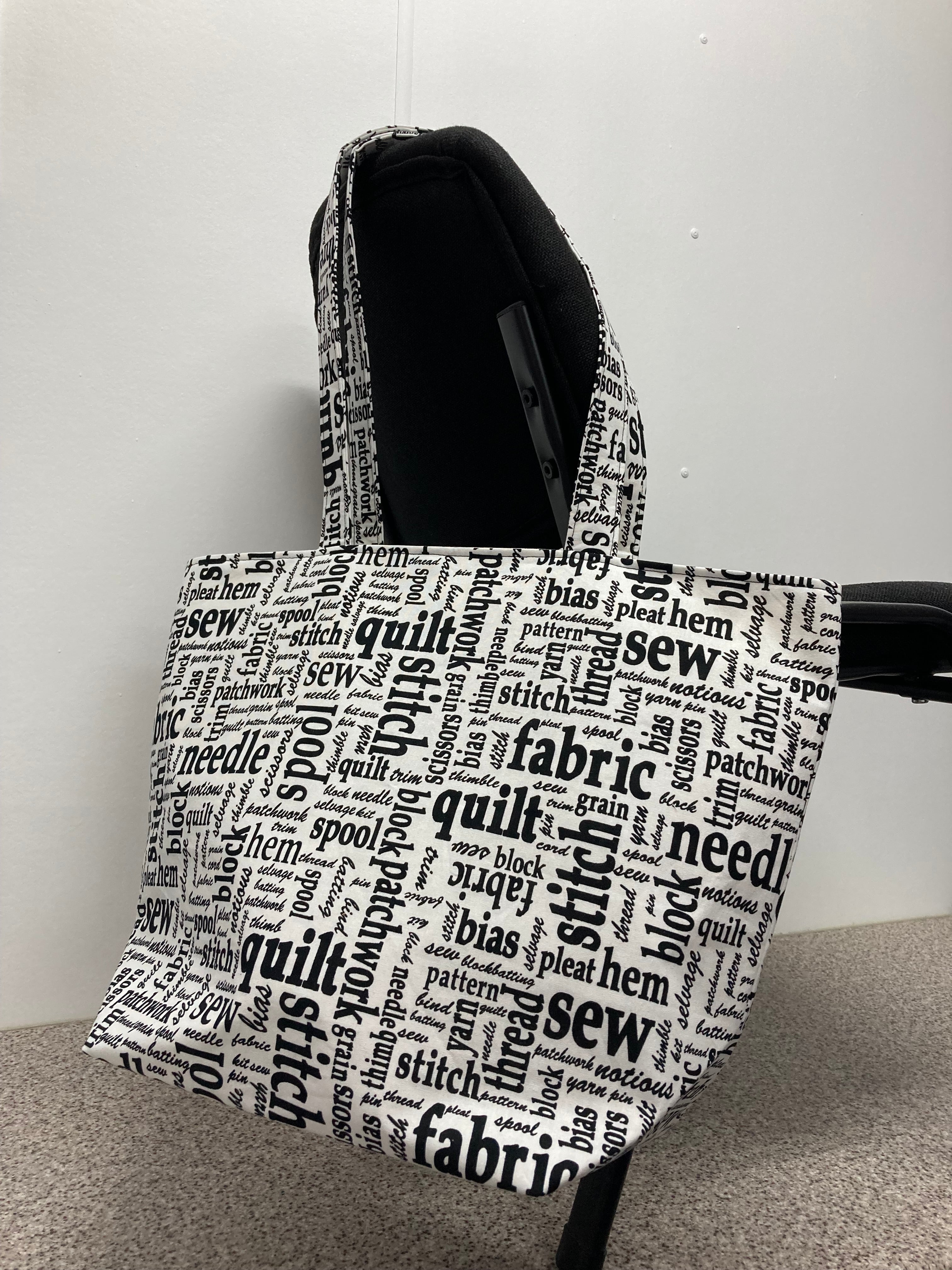 Large Tote Bag – Sewing Words on White
