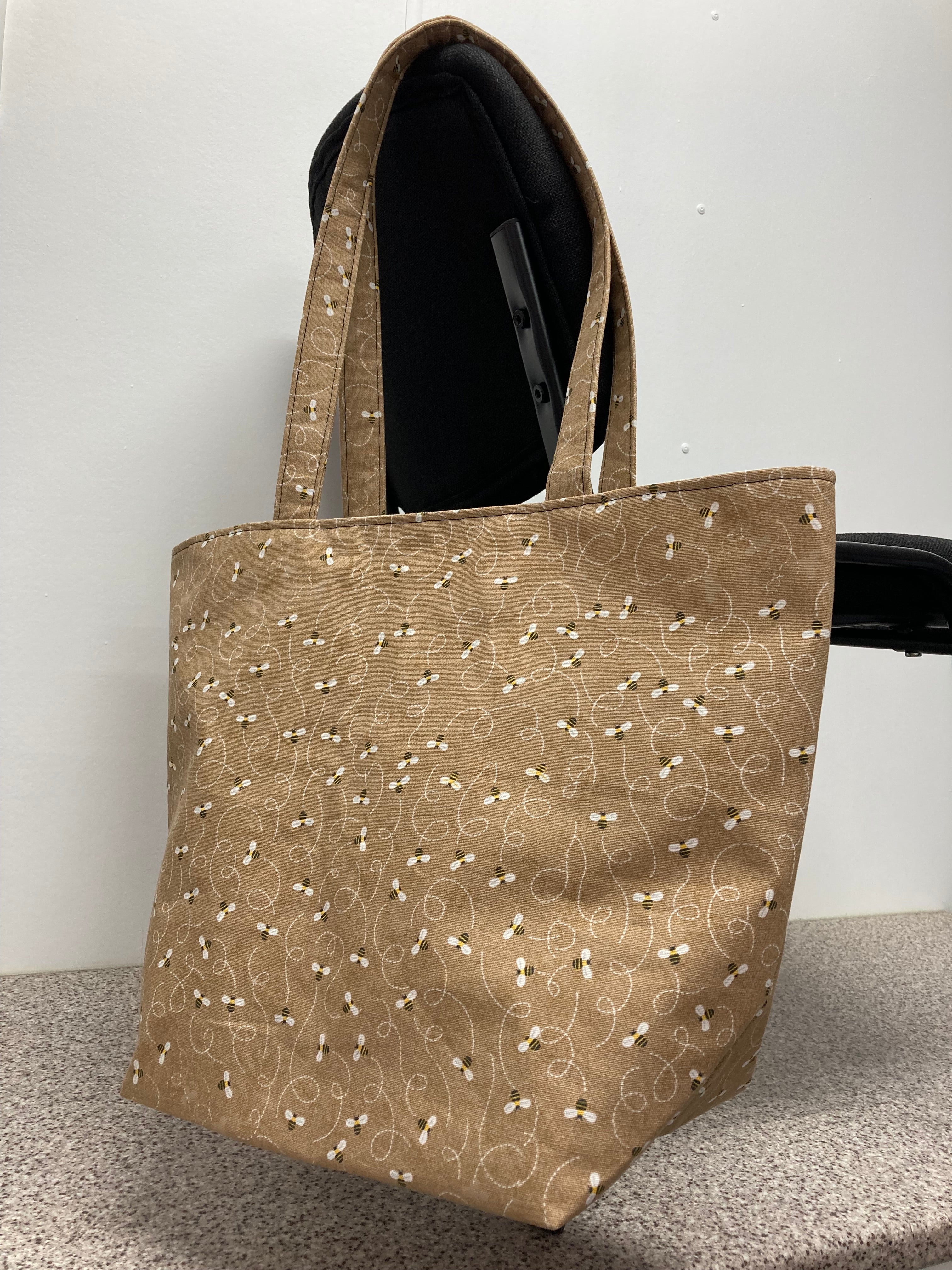 Large Tote Bag – Bees on Taupe