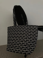 Large Tote Bag – Black Cats on Dark Grey