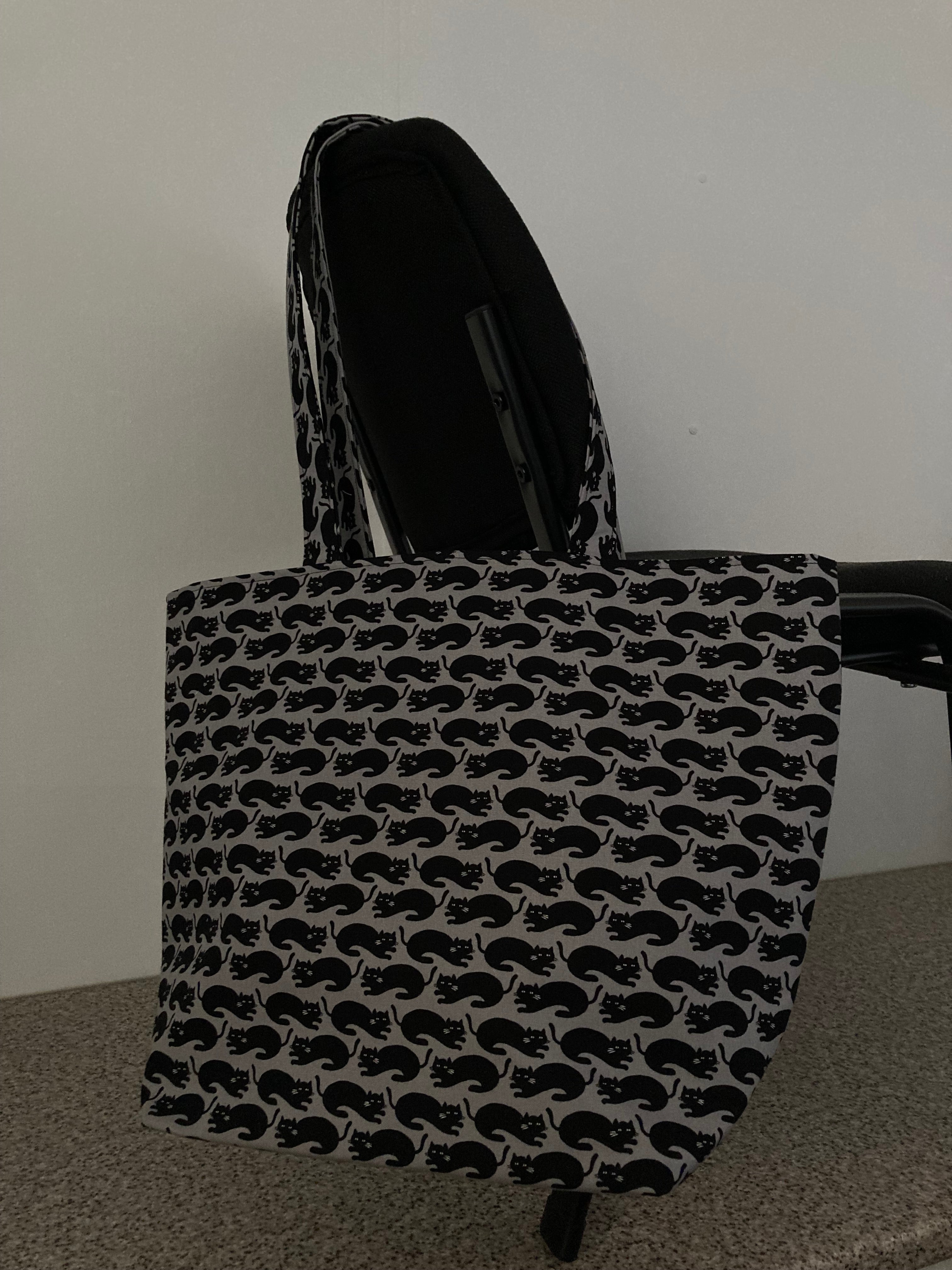 Large Tote Bag – Black Cats on Dark Grey