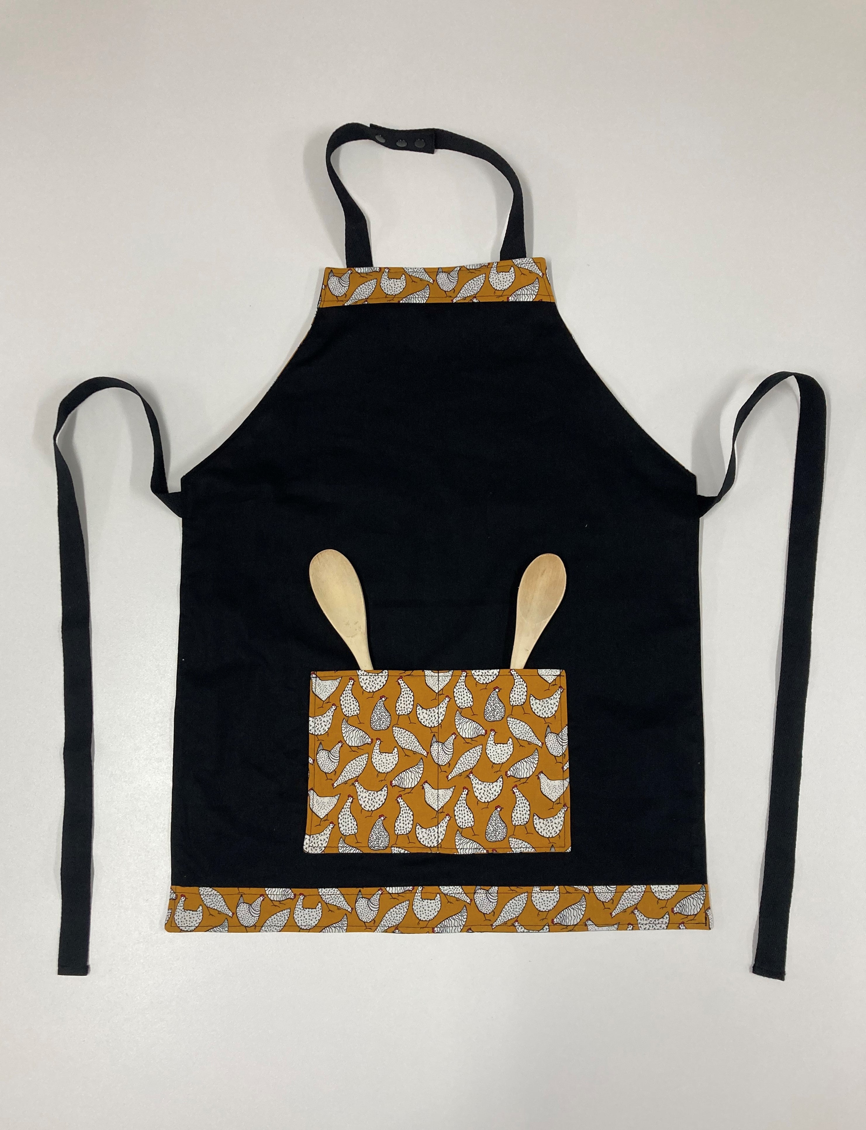 Apron Reversible - Mustard Chooks / Black