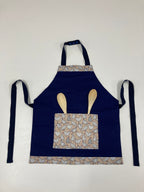 Apron Reversible - Beige Chooks / Blue
