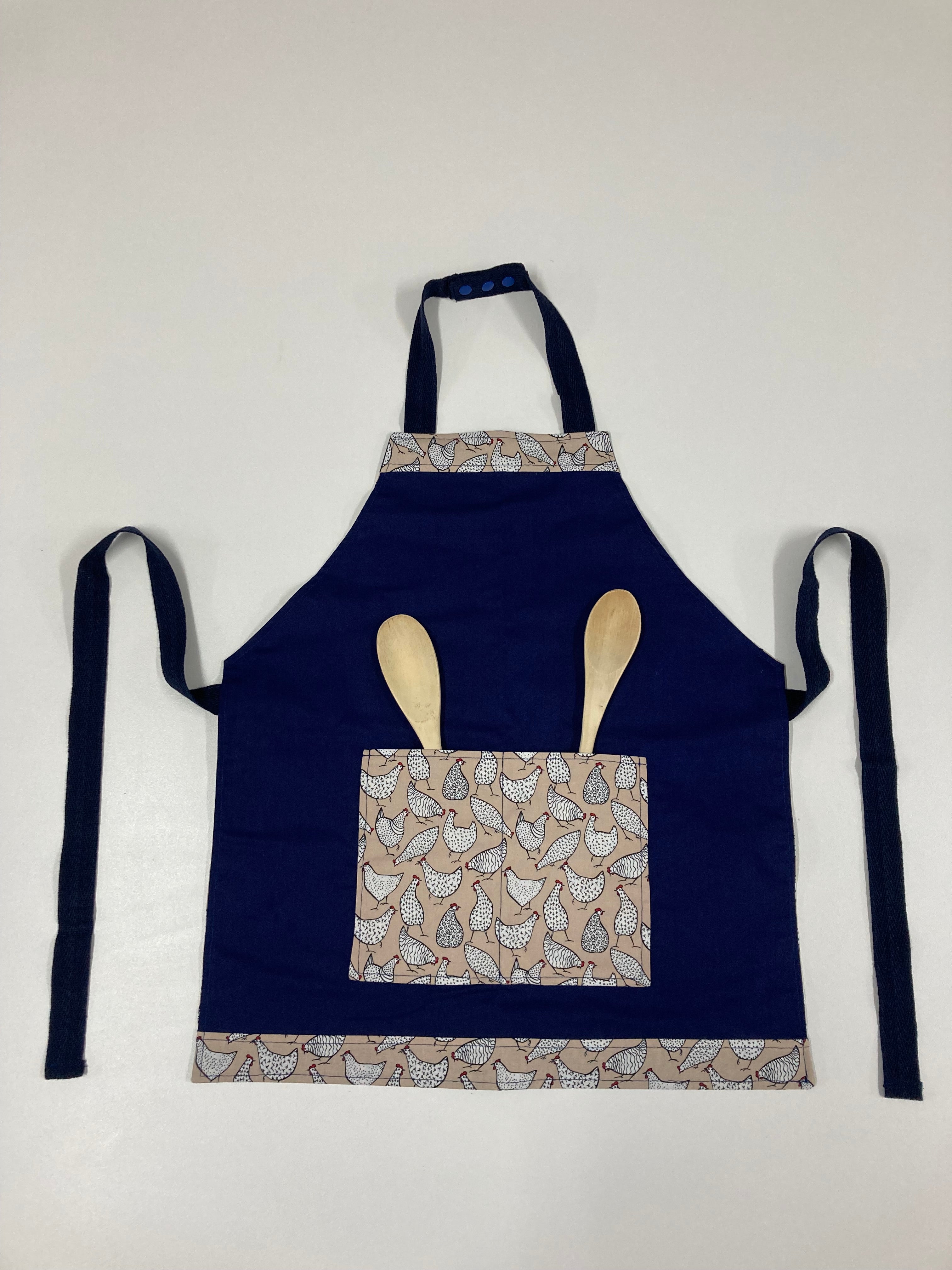 Apron Reversible - Beige Chooks / Blue