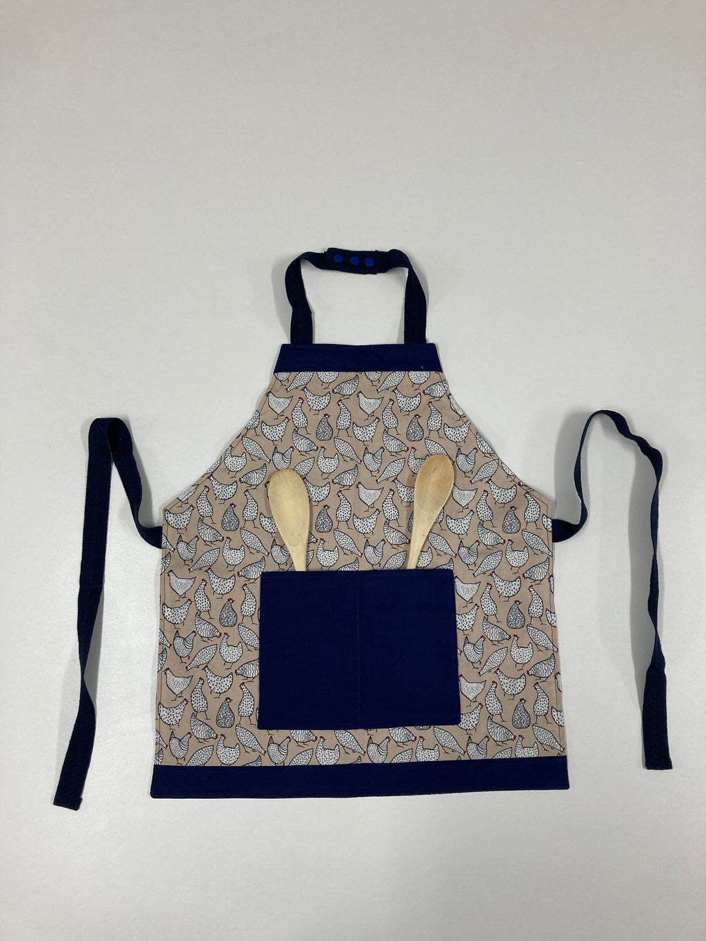 Apron Reversible - Beige Chooks / Blue