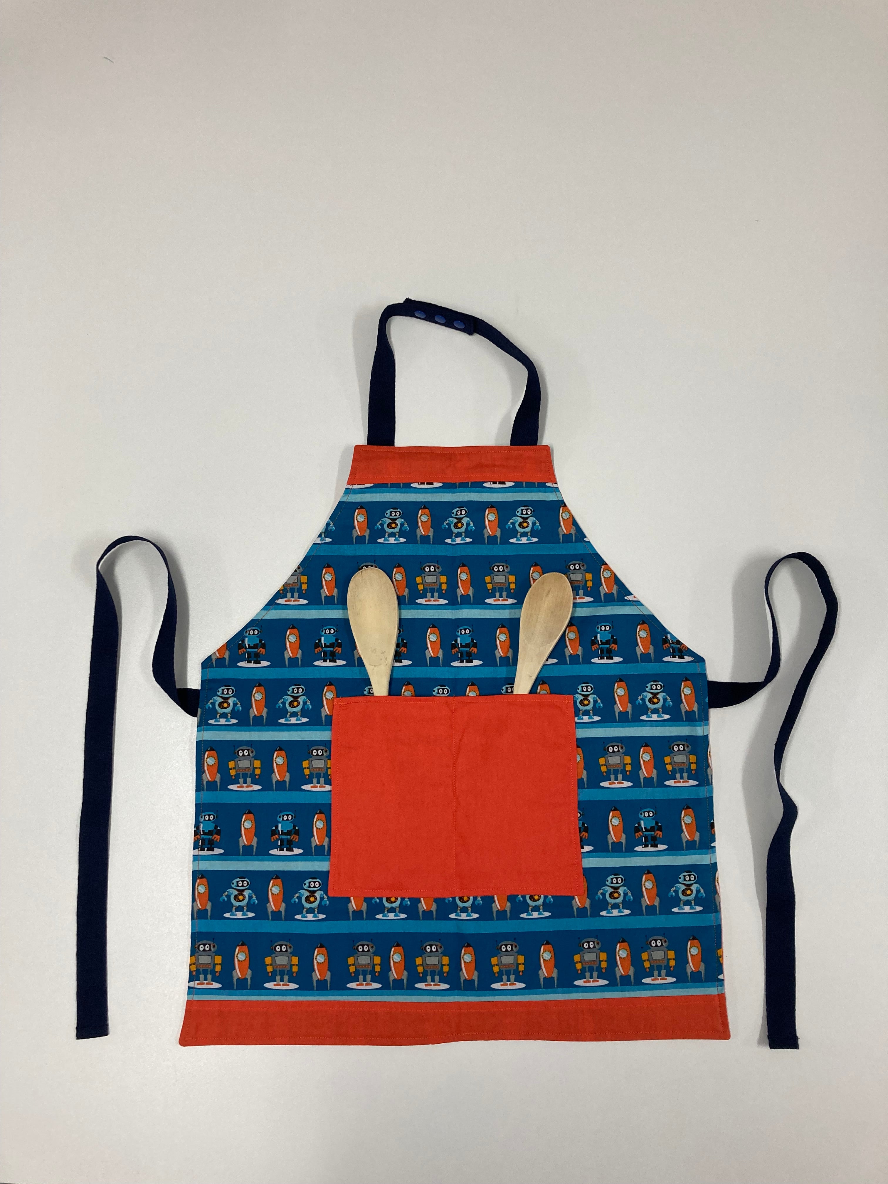 Apron Reversible - Dark Blue Robots / Orange