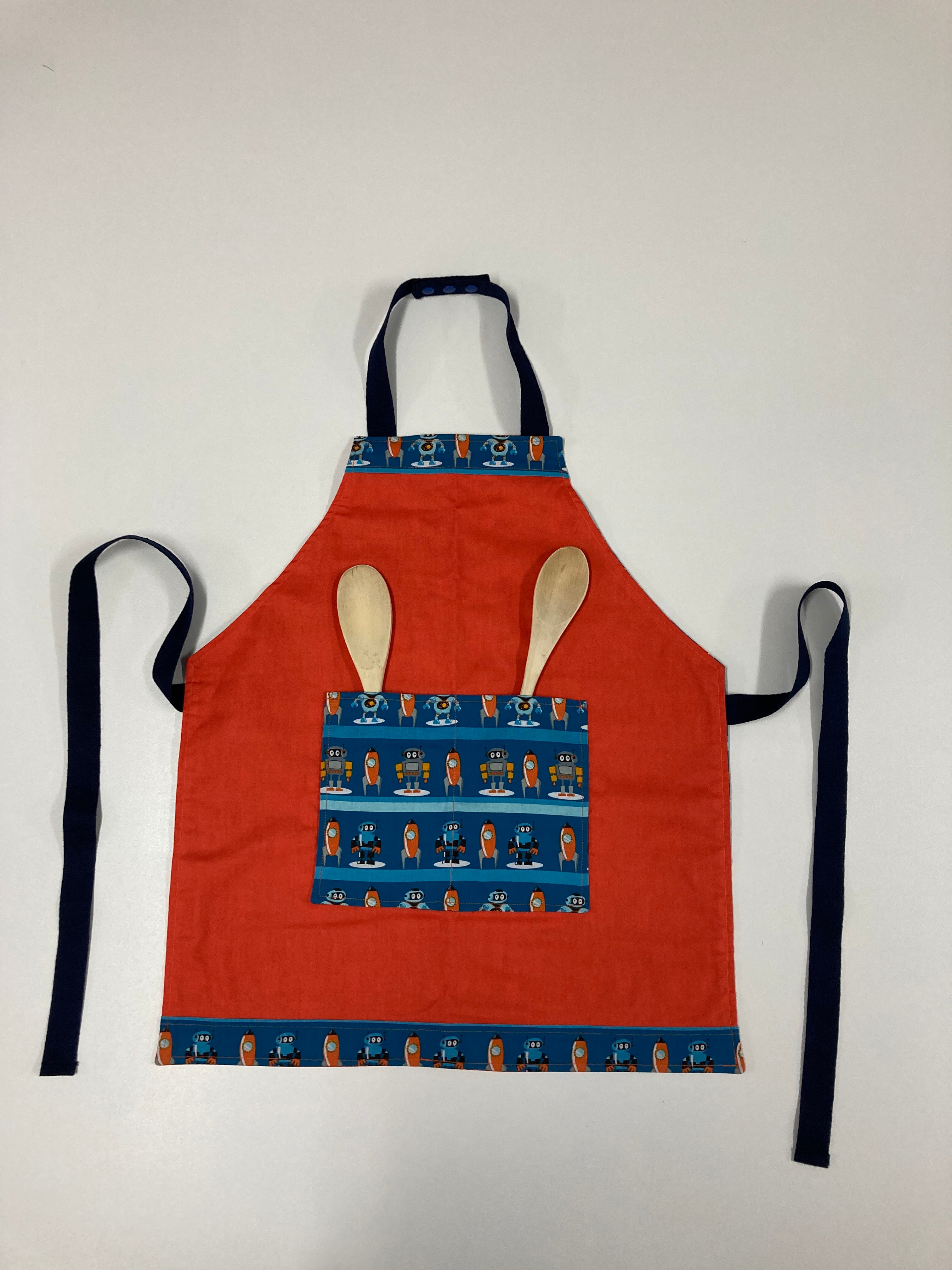 Apron Reversible - Dark Blue Robots / Orange