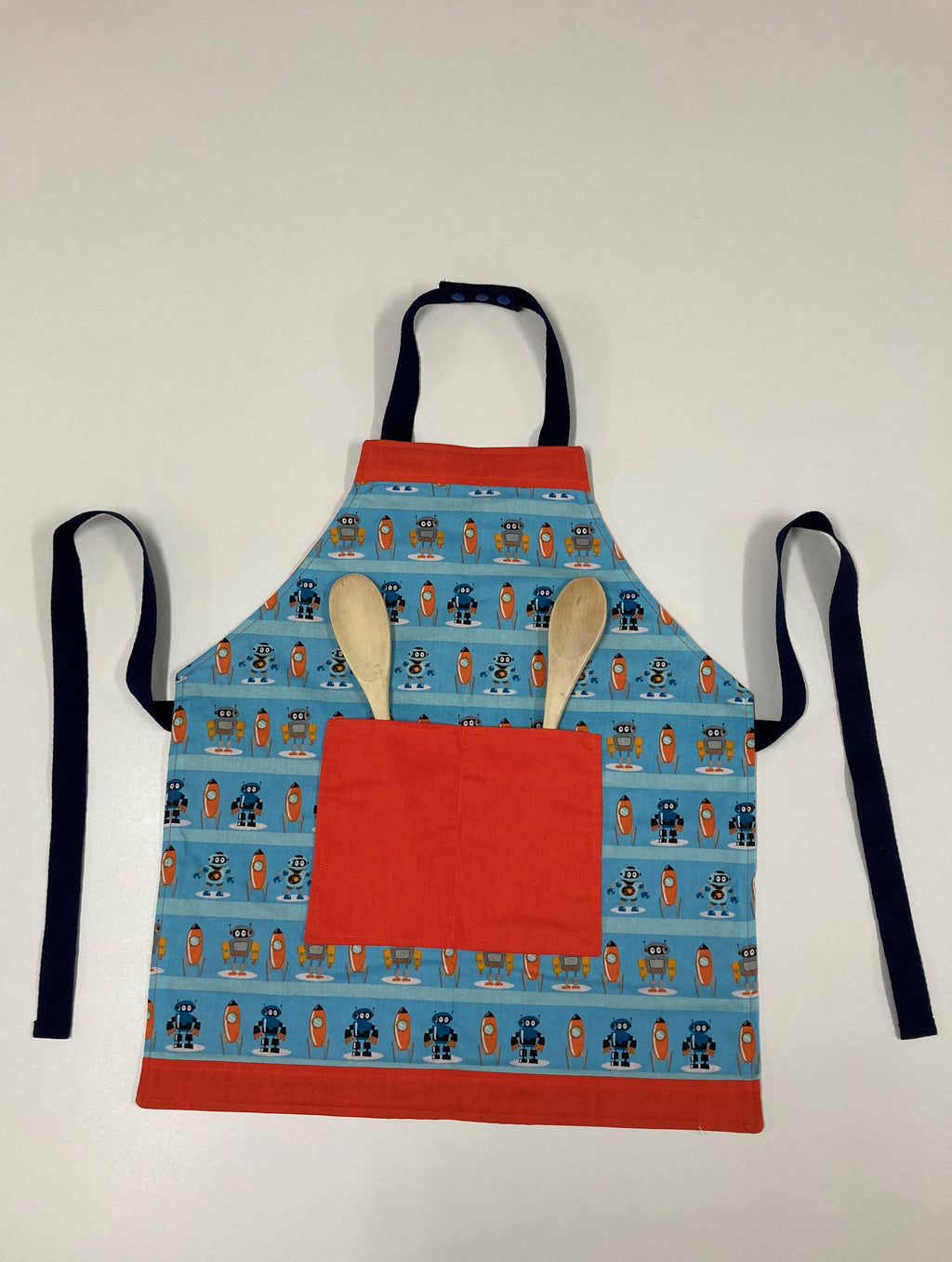 Apron Reversible - Light Blue Robots / Orange