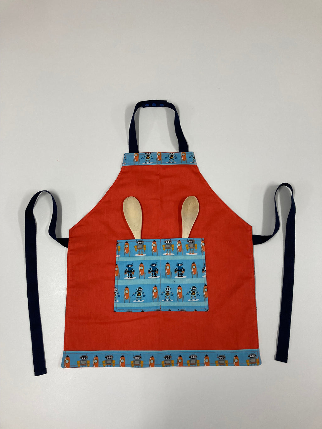 Apron Reversible - Light Blue Robots / Orange