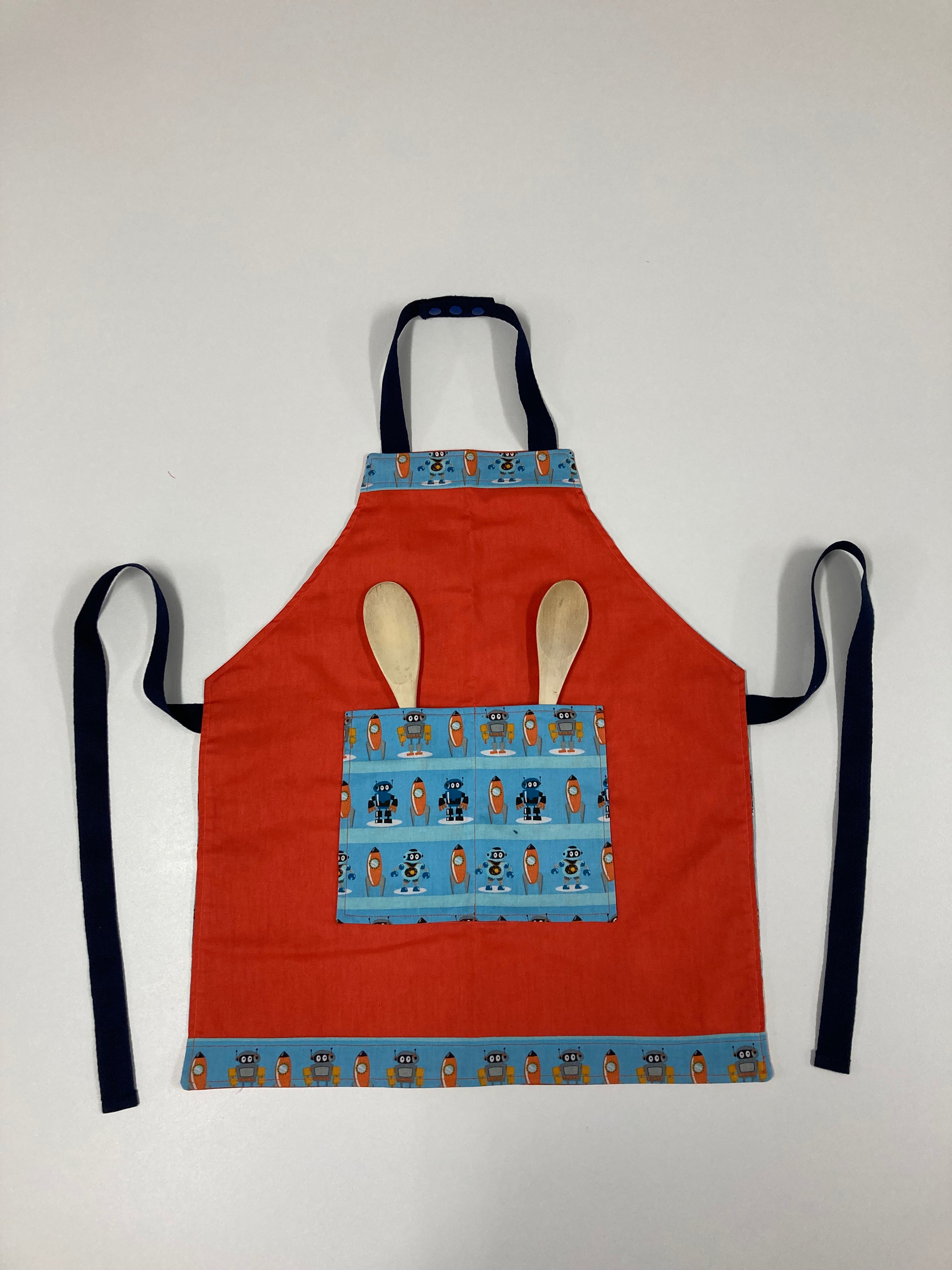 Apron Reversible - Light Blue Robots / Orange