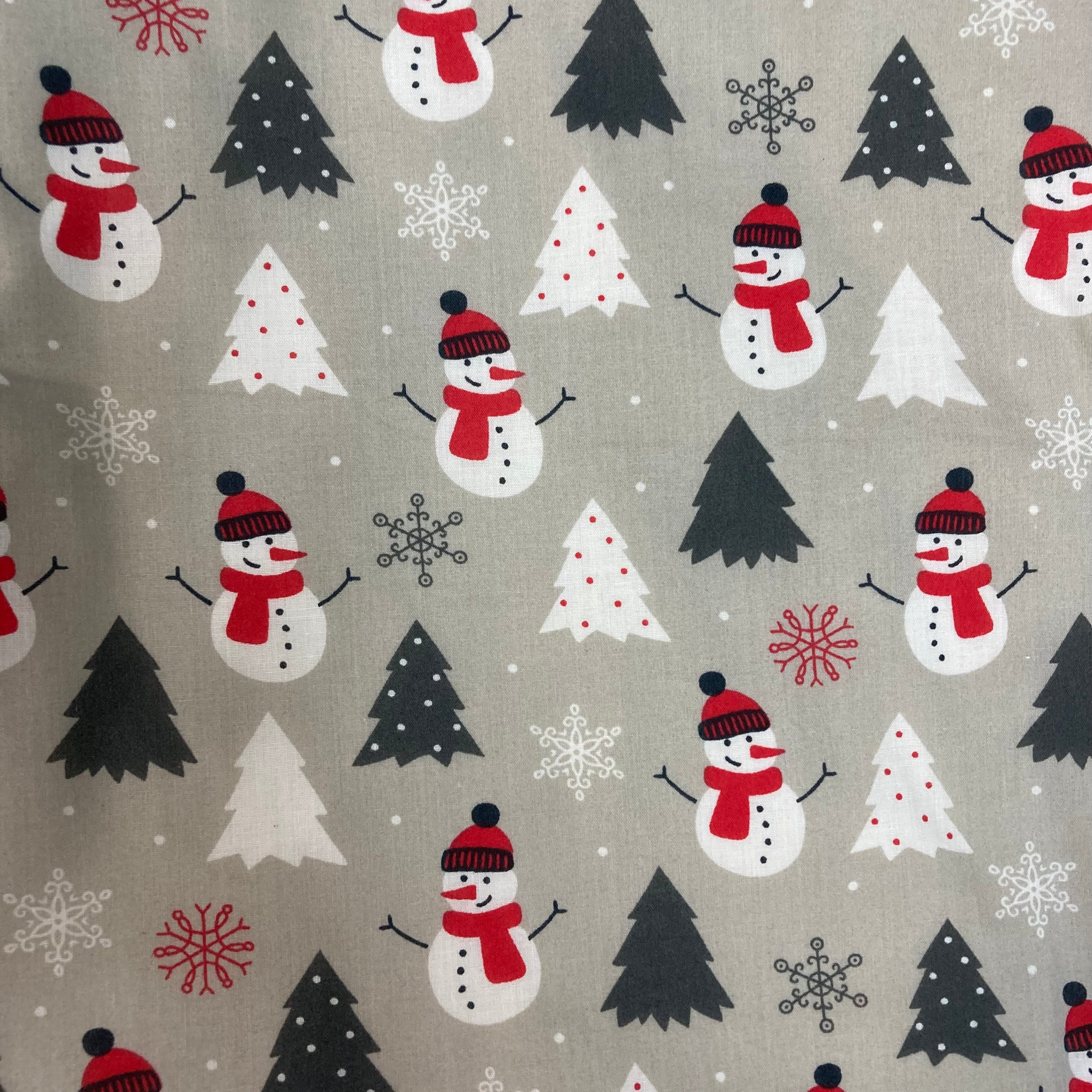 Santa Sack - Large - Snowmen and Xmas Trees on Grey