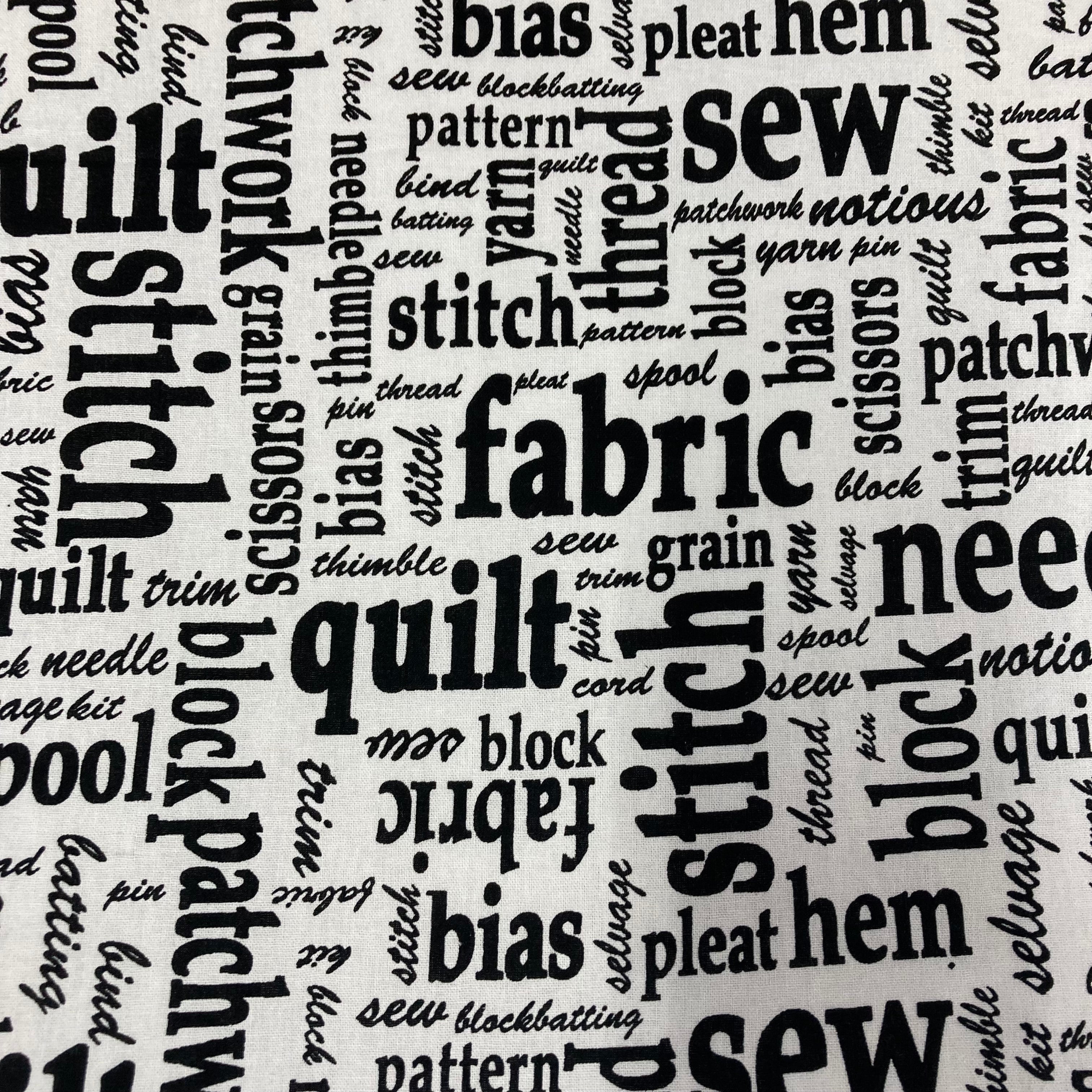 Large Tote Bag – Sewing Words on White