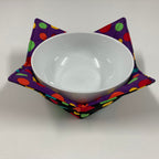 Soup Bowl Reversible Cozy – Colourful Spots on Purple and Black