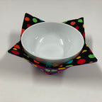 Soup Bowl Reversible Cozy – Colourful Spots on Purple and Black