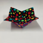Soup Bowl Reversible Cozy – Colourful Spots on Purple and Black