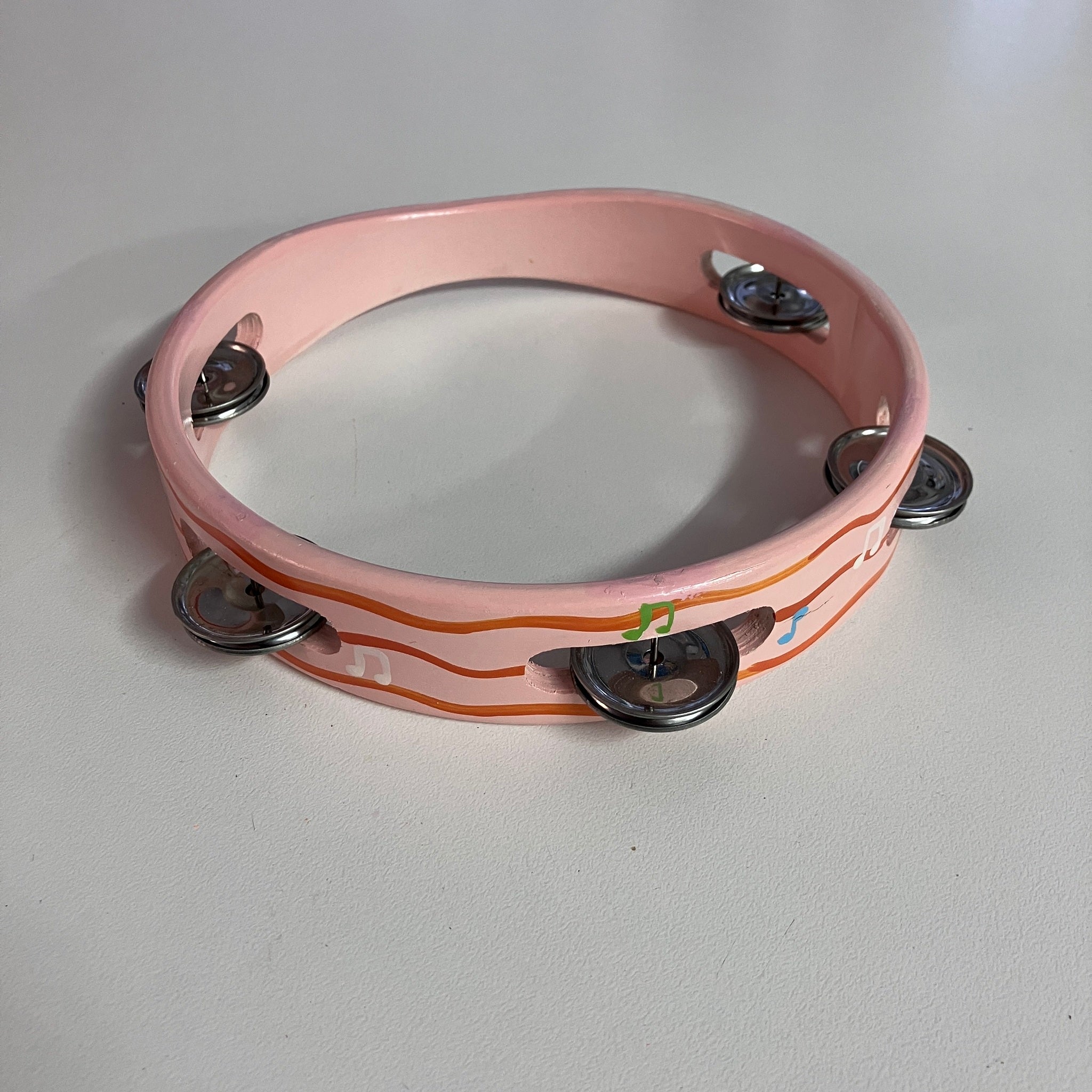 Wooden Tambourine - Pink Pattern