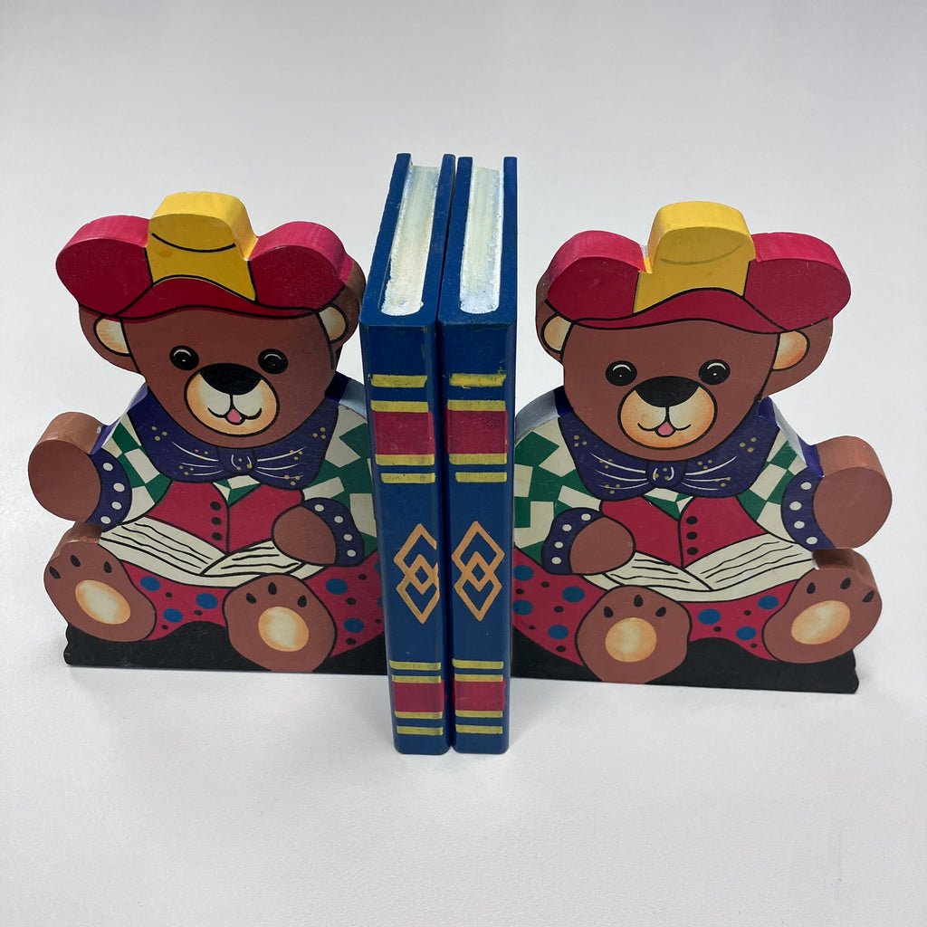 Wooden Bookends - Teddy - Blue Book