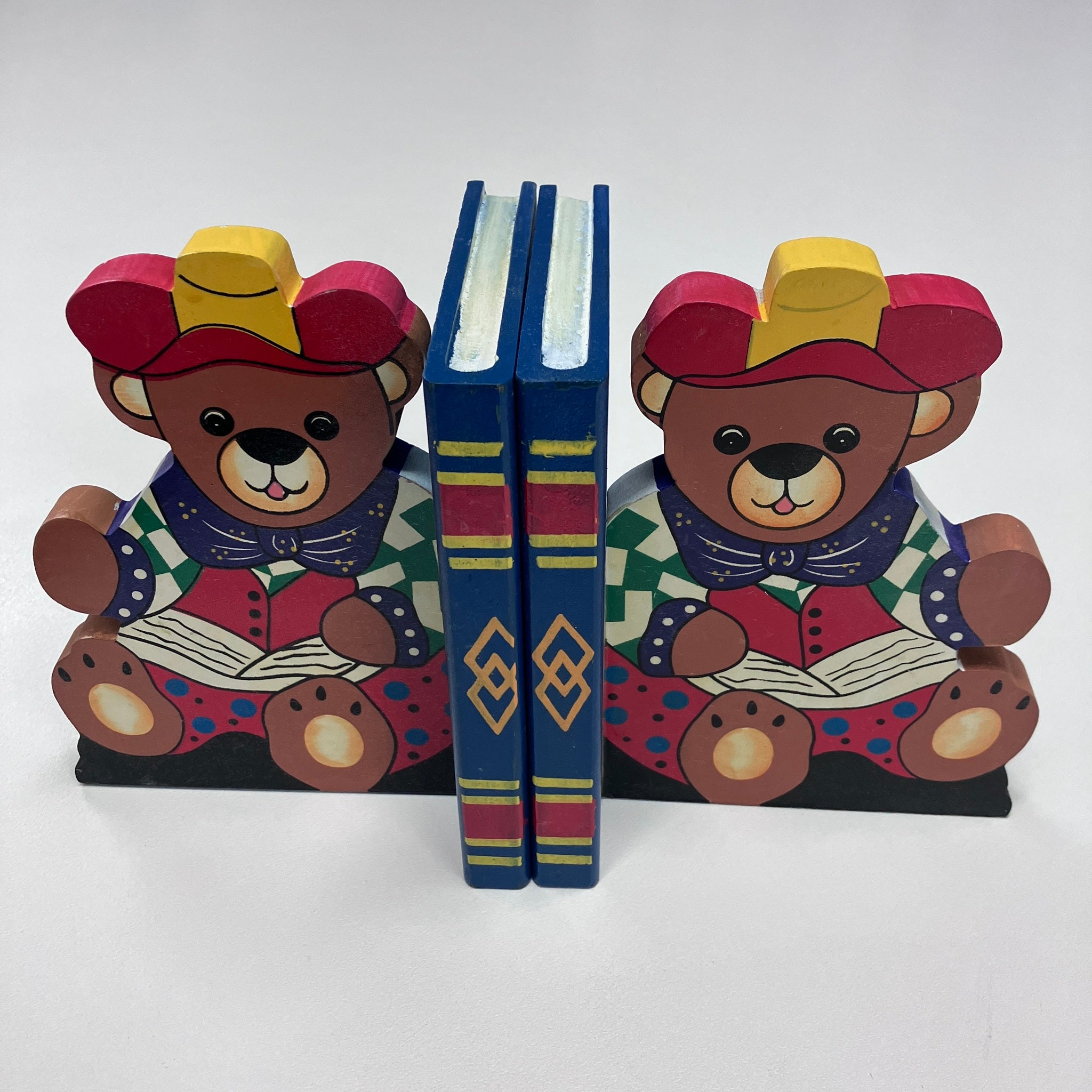 Wooden Bookends - Teddy - Blue Book