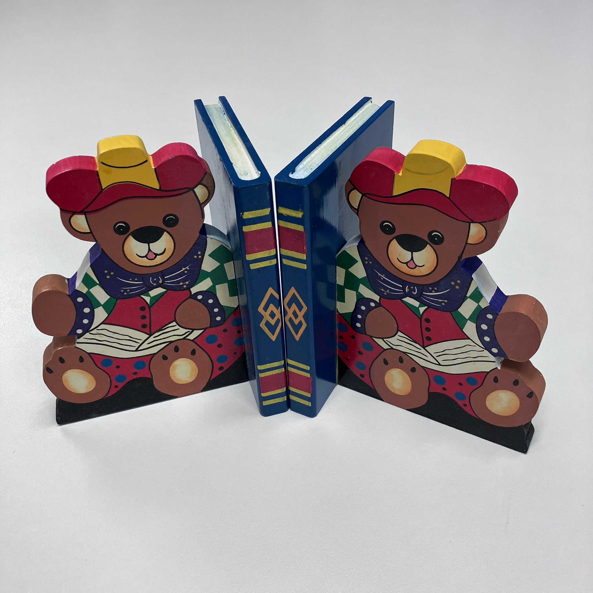 Wooden Bookends - Teddy - Blue Book