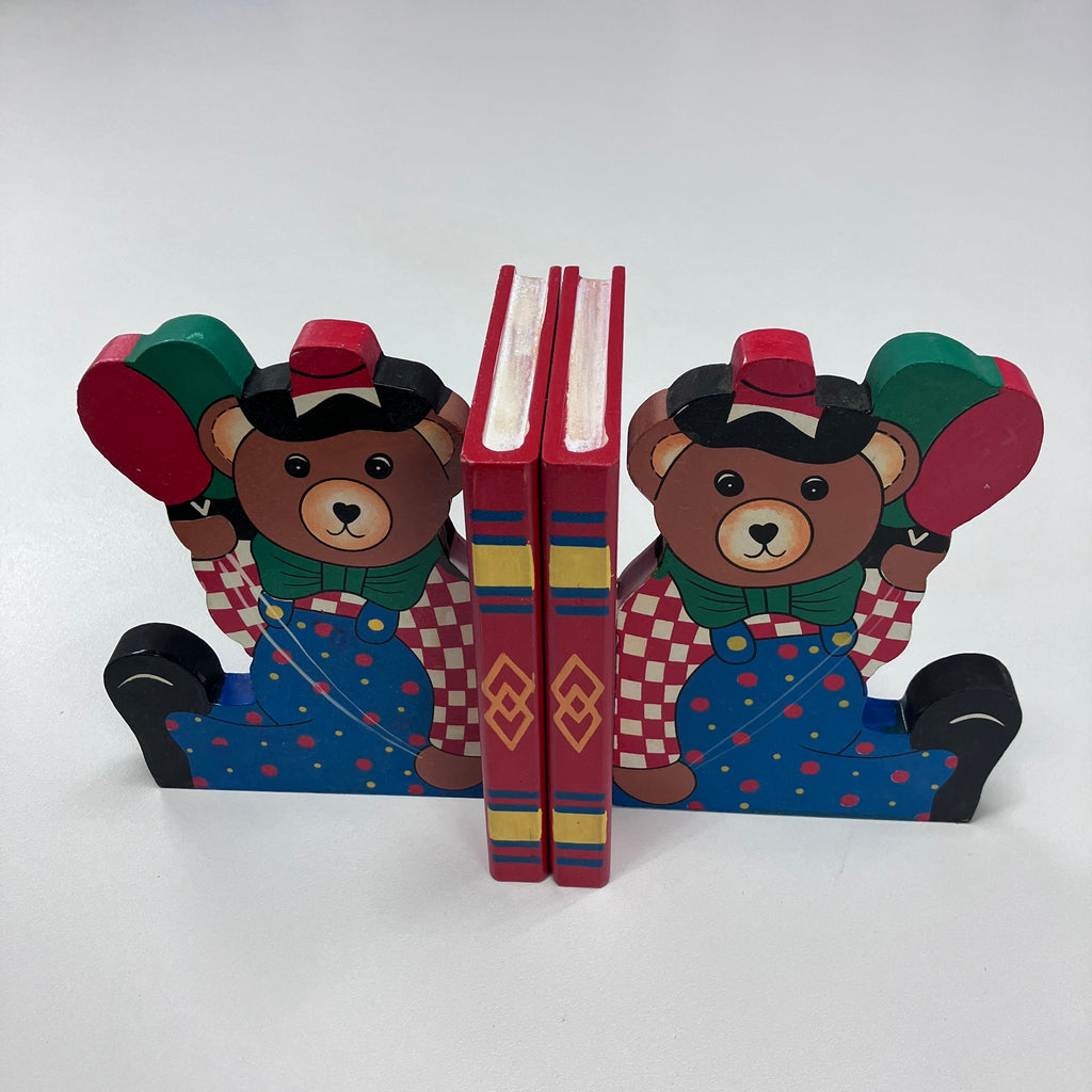 Wooden Bookends - Teddy - Red Book