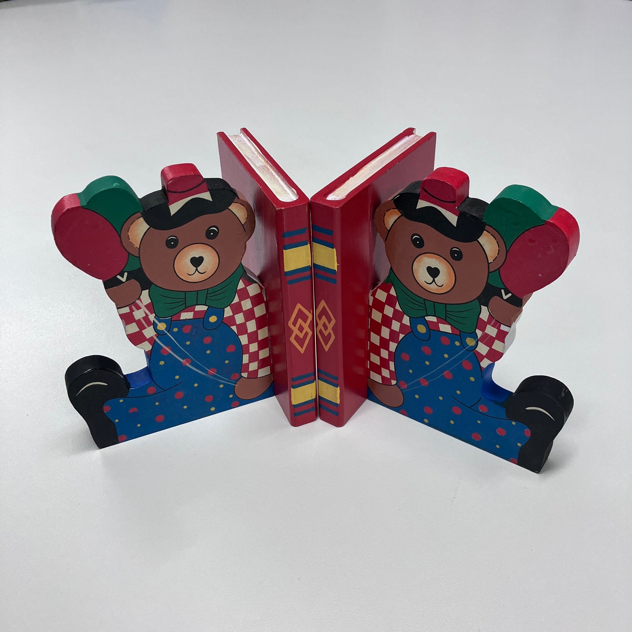 Wooden Bookends - Teddy - Red Book