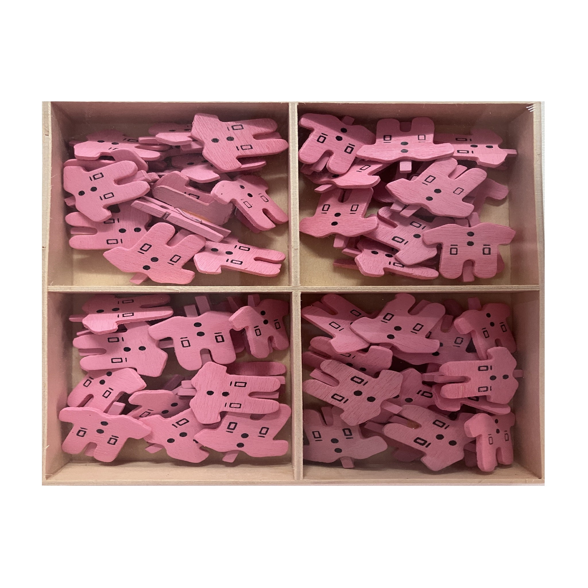 Wooden Mini Pegs in Box - Pink Clothes