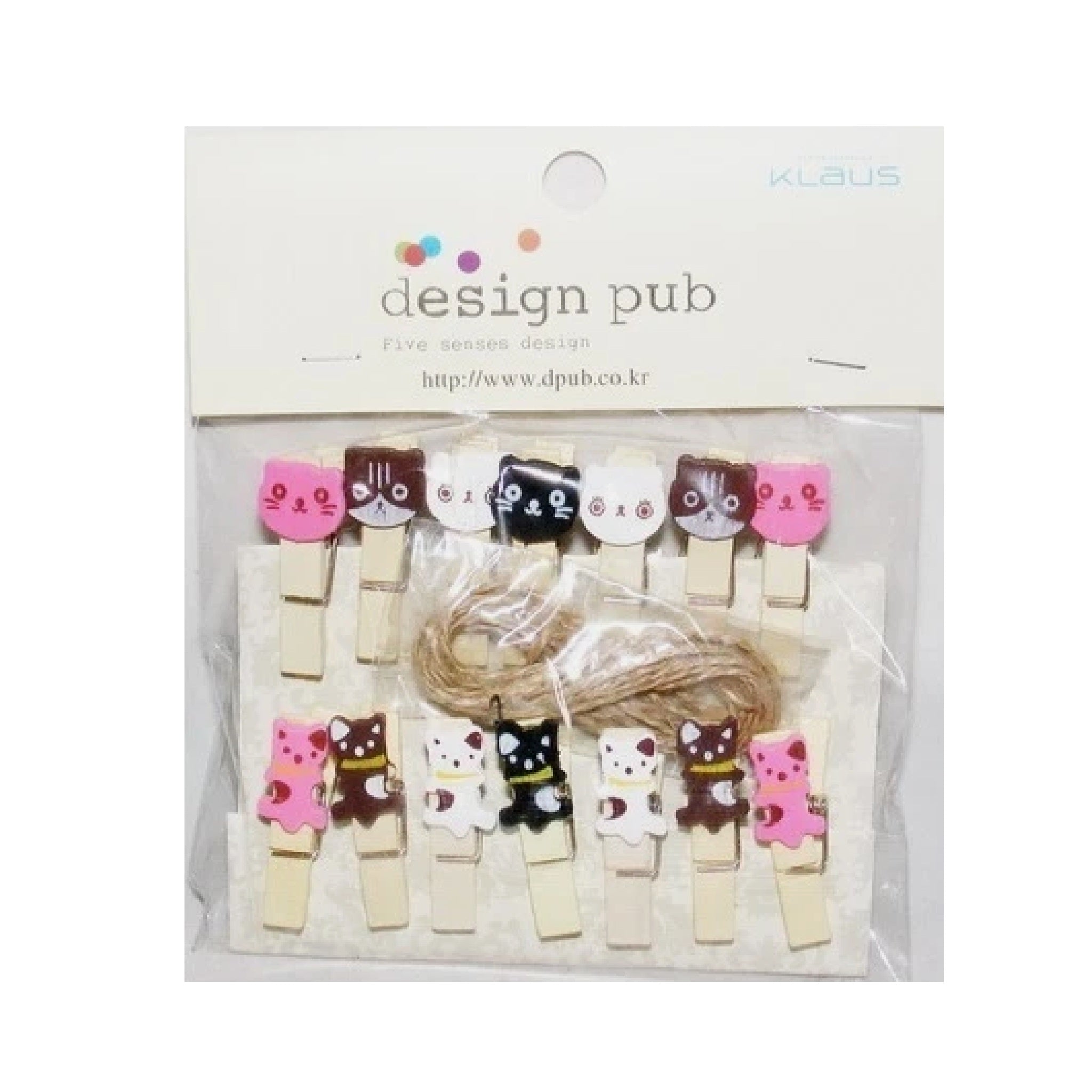 Wooden Mini Pegs in Packet - Cat
