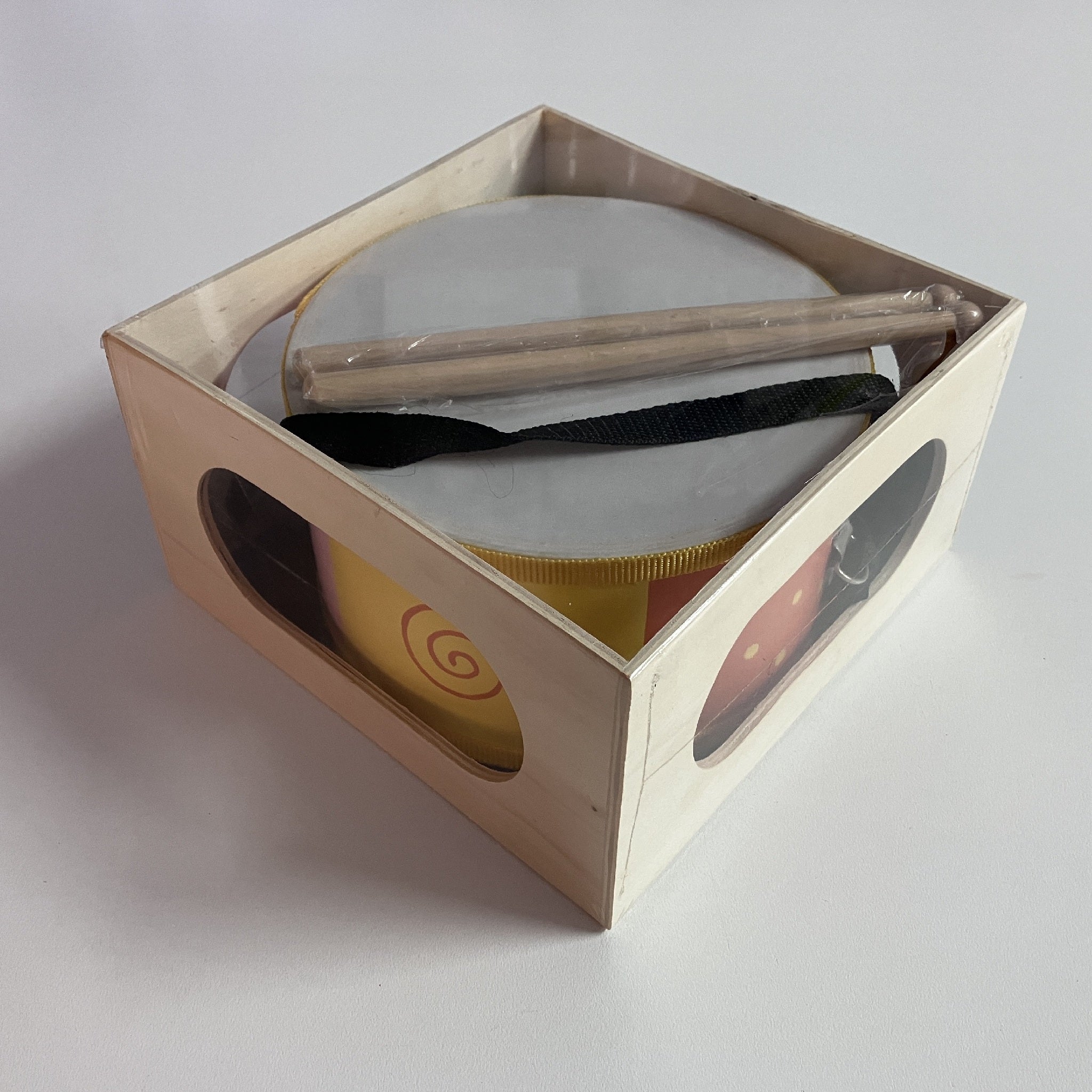 Wooden Drum in Wooden Box - Colourful Pattern