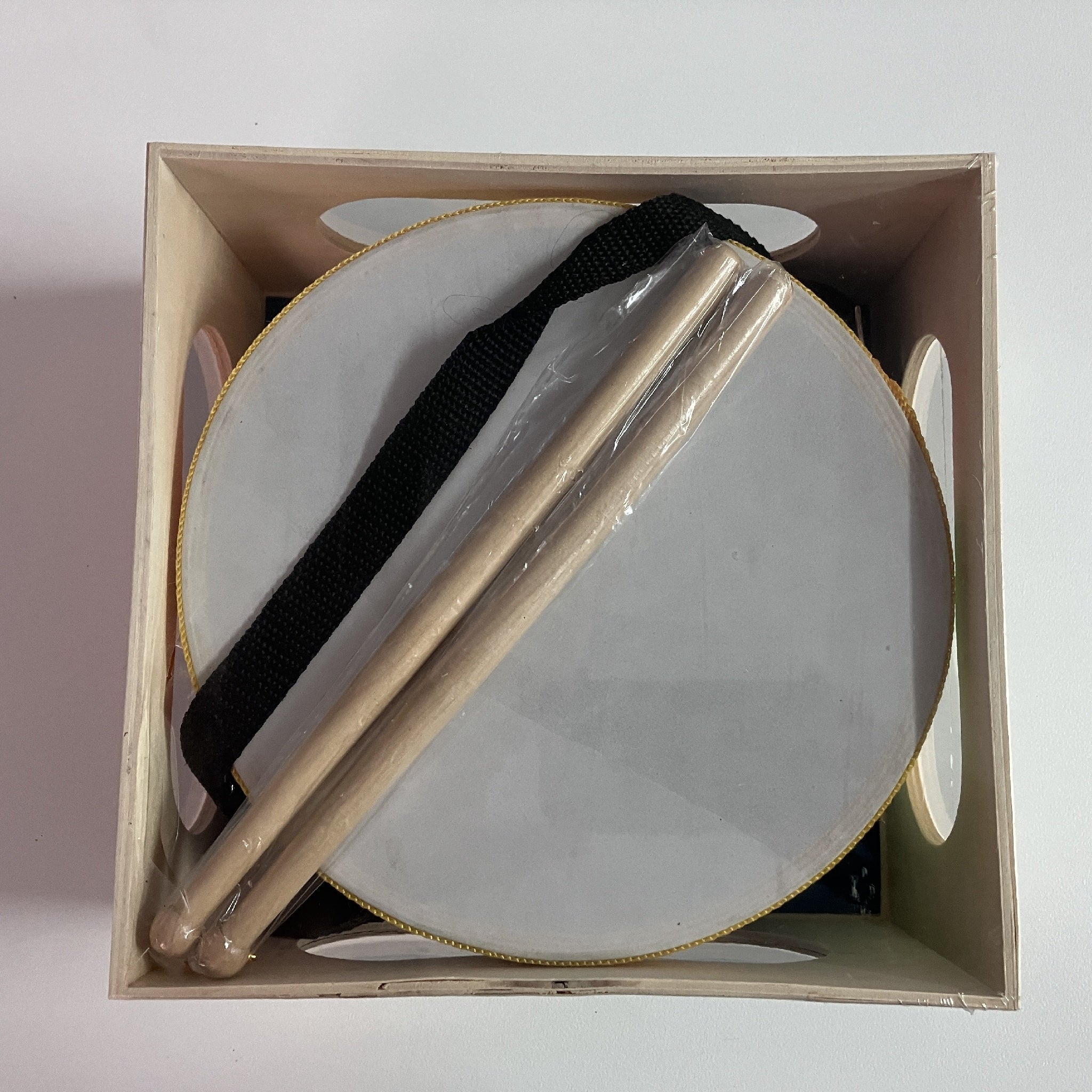 Wooden Drum in Wooden Box - Colourful Pattern