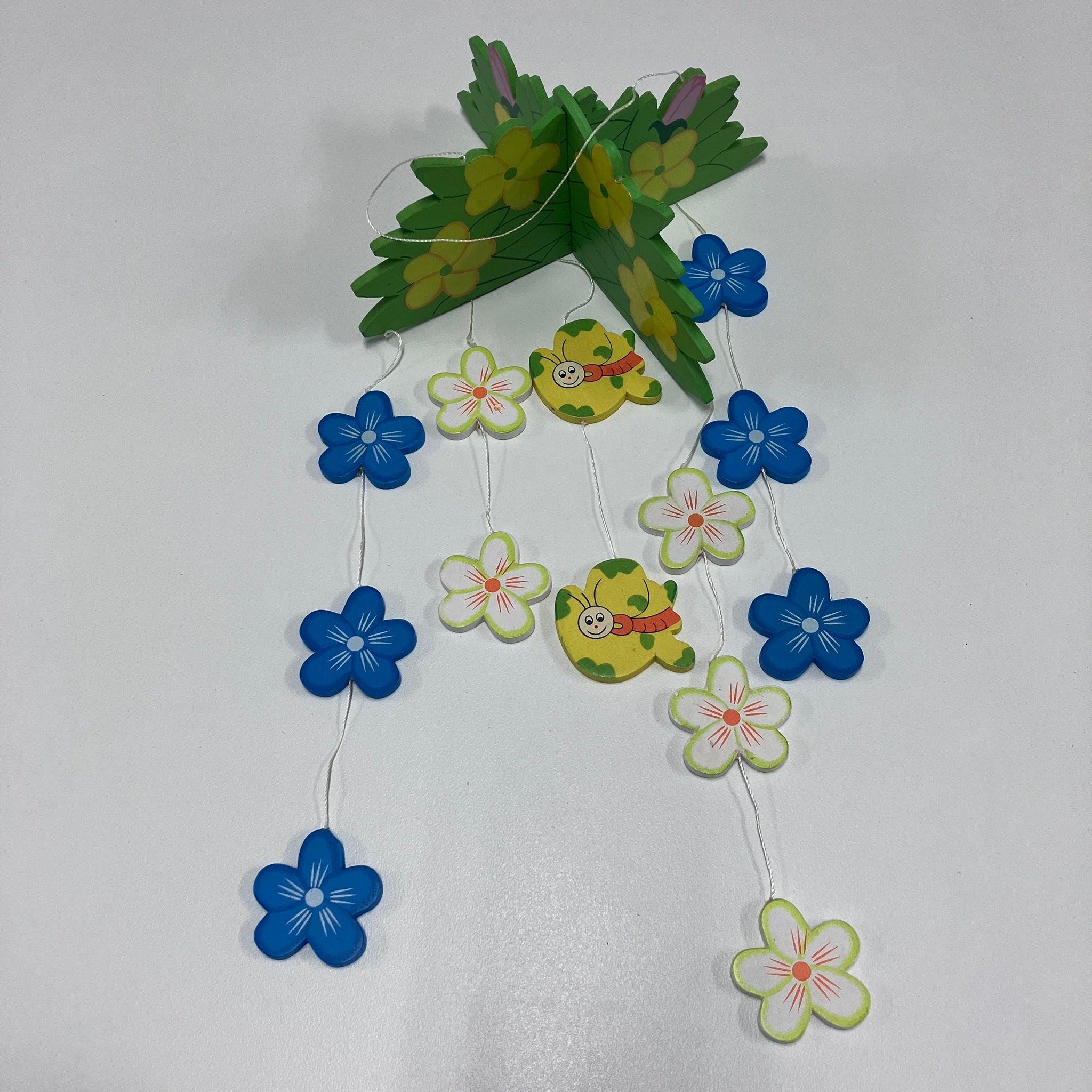 Wooden Mobile - Green Flower - Butterfly
