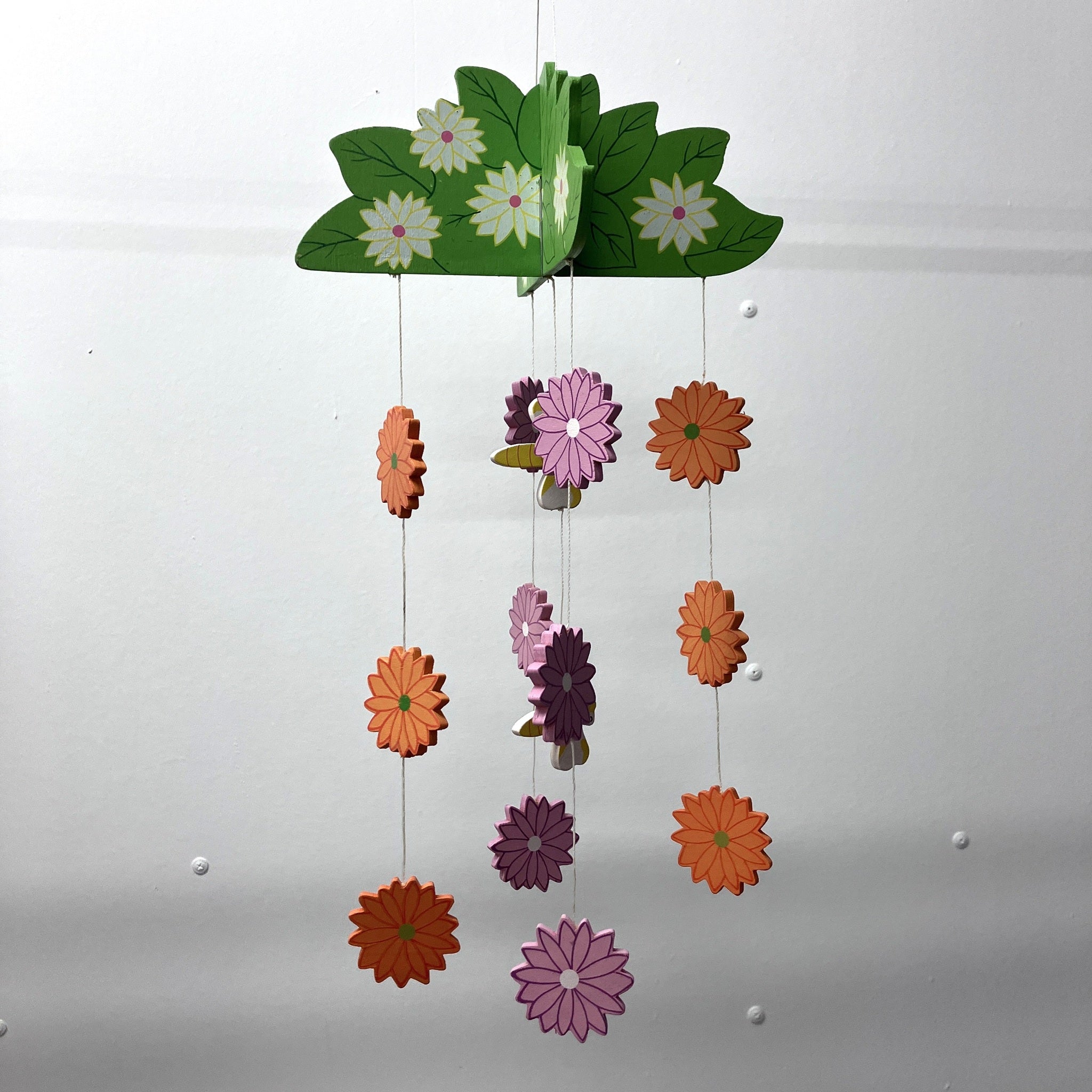 Wooden Mobile - Green Flower - Dragonfly