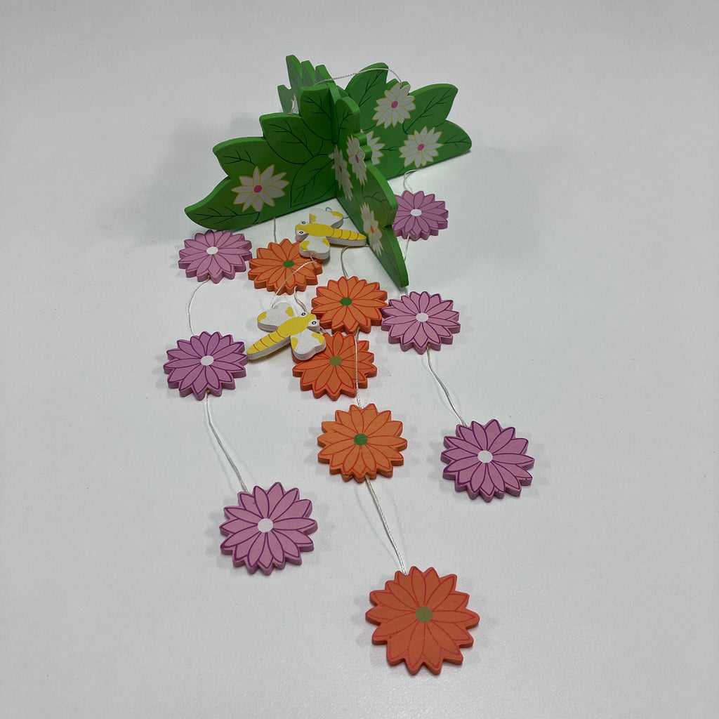 Wooden Mobile - Green Flower - Dragonfly